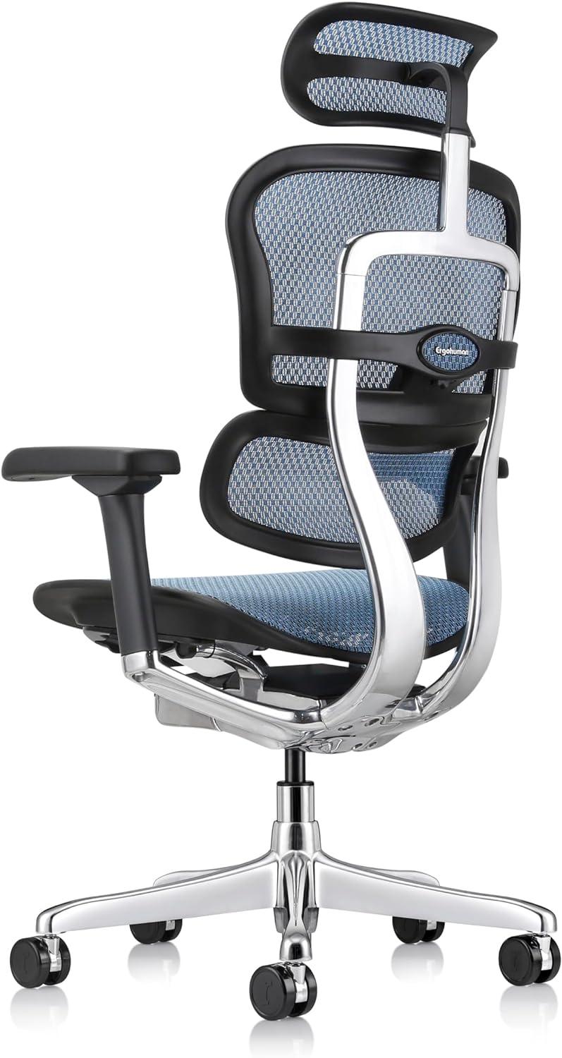 Blue High Back Mesh and Leather Executive Swivel Chair