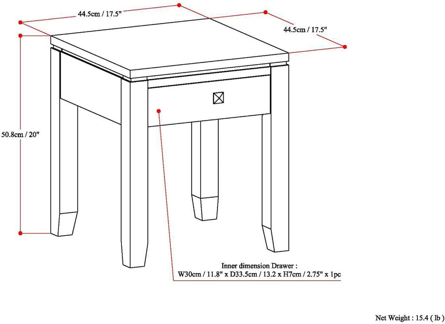 Simpli Home Cosmopolitan 18"W Solid Wood Contemporary Square End Table with Drawer