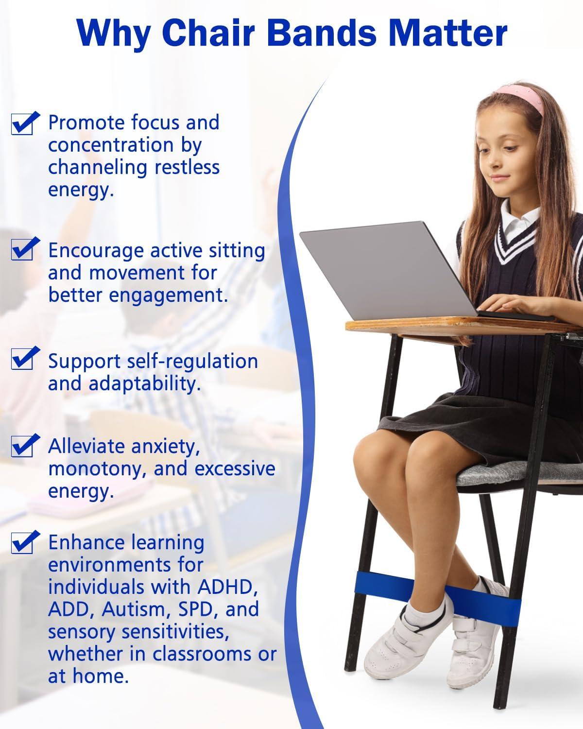 10 Pack Chair Bands for Kids with Fidgety Feet, Classroom Must Haves, Flexible Seating Chair Bands for Sensory Focus, Fidget ADHD Autism School Desks Supplies (Blue)