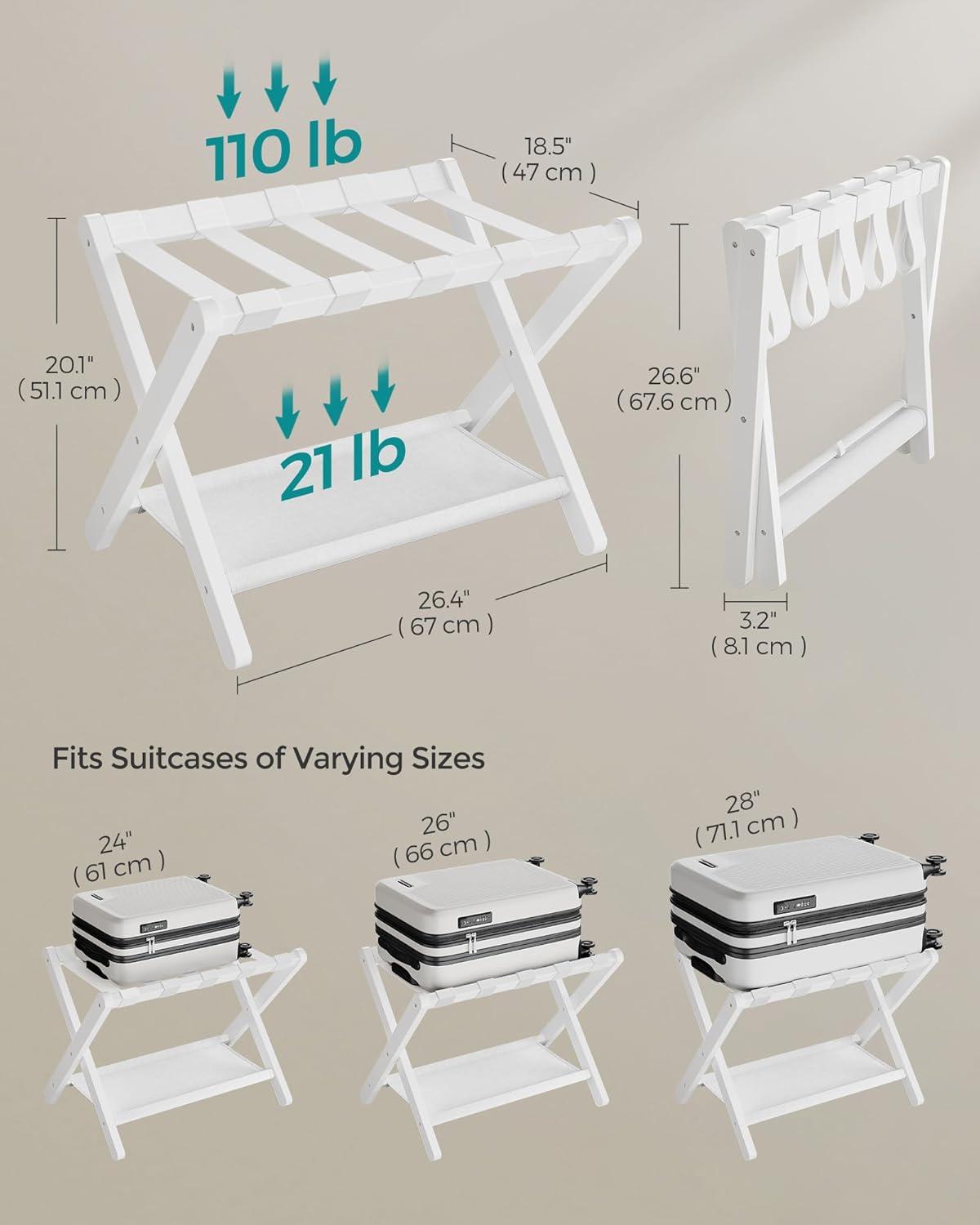 Bisiot Luggage Rack, Folding Suitcase Stand With Storage Shelf Holds Up To 131 Lb
