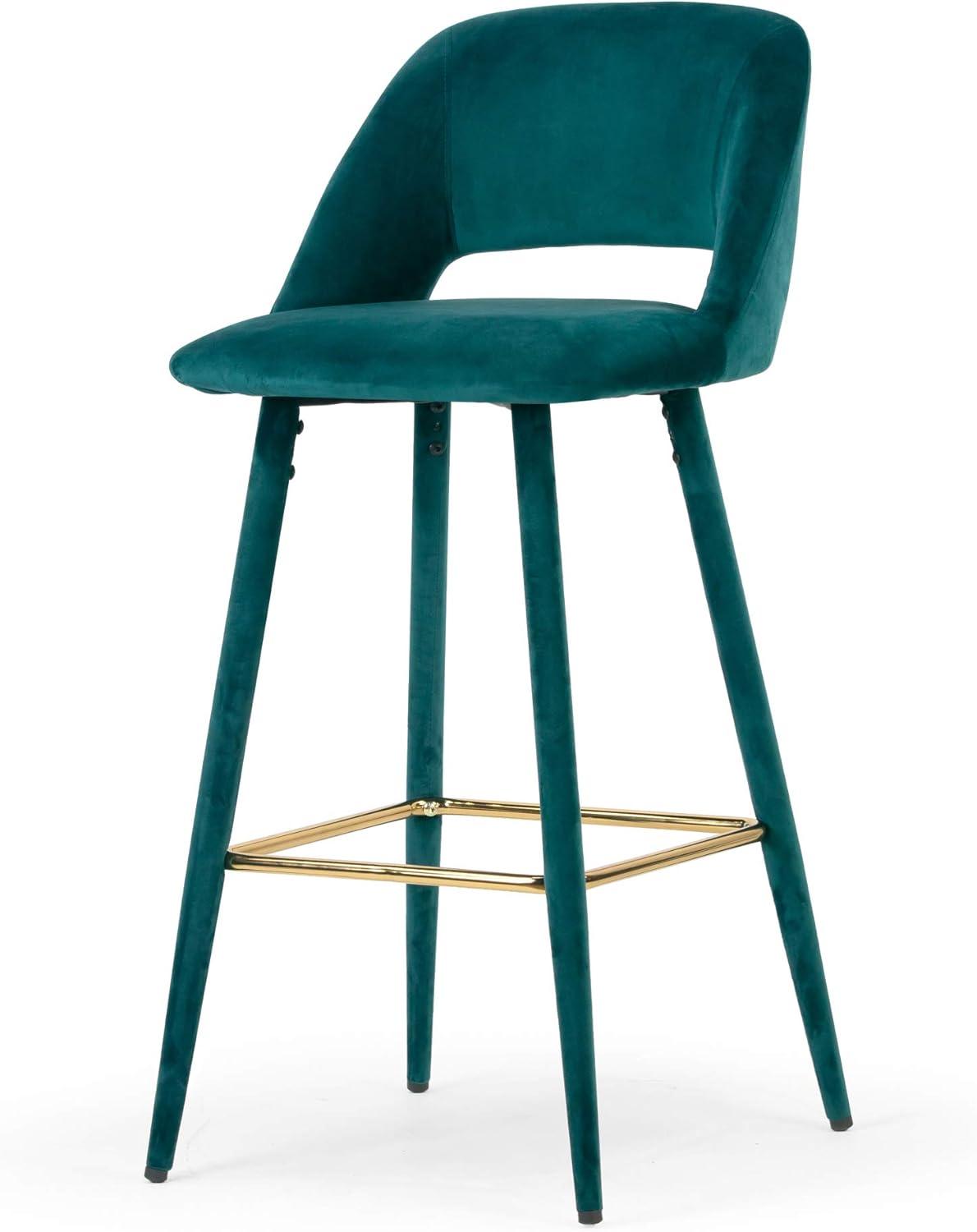Silver Orchid  Dempster Teal Velvet Barstool (Set of 2)