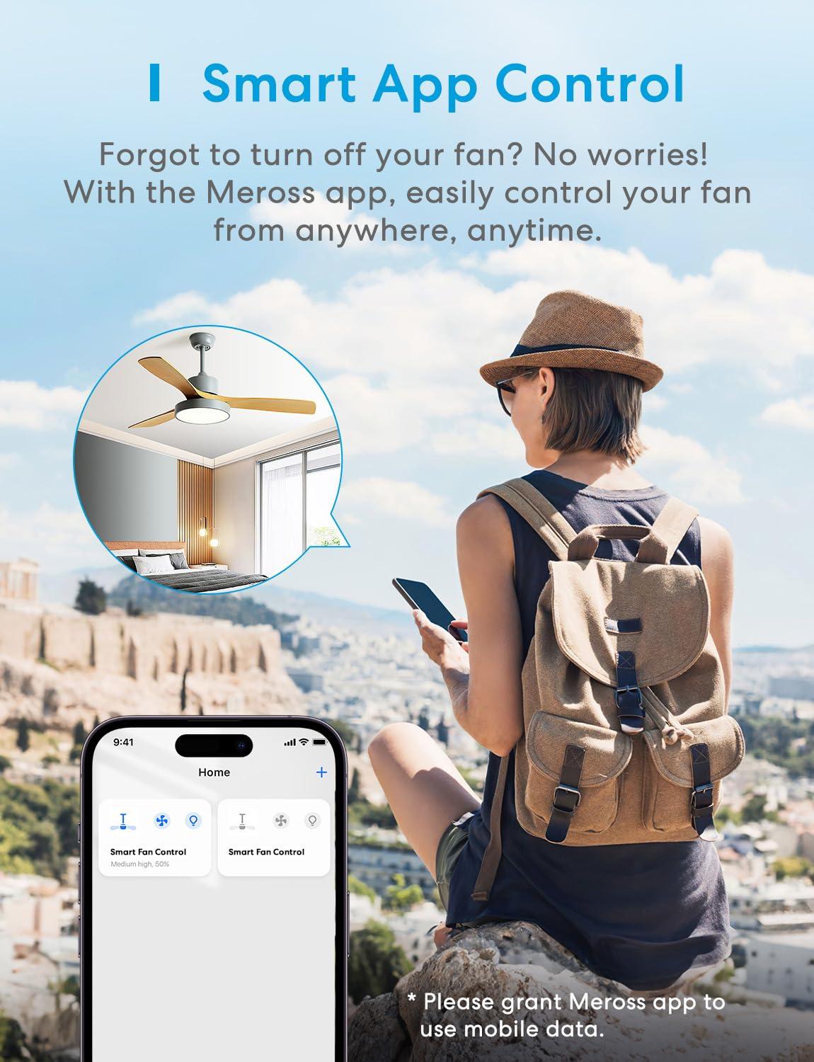 meross Smart Ceiling Fan Control and Dimmer Switch, Supports Apple HomeKit, Alexa, Google & SmartThings, 2.4G Wi-Fi Fan and Light Switch Combo, 4 Fan Speed, Neutral Wire Needed, Single Pole, 2 Pack