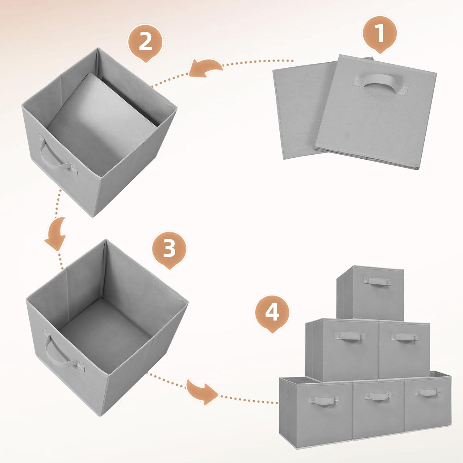 11 Inch Fabric Storage Cubes with Dual Handles, Collapsible Cube Bins for Shelves (10 Pack), Foldable Baskets for Clothes, Closet Organizers and Storage Box (Grey)