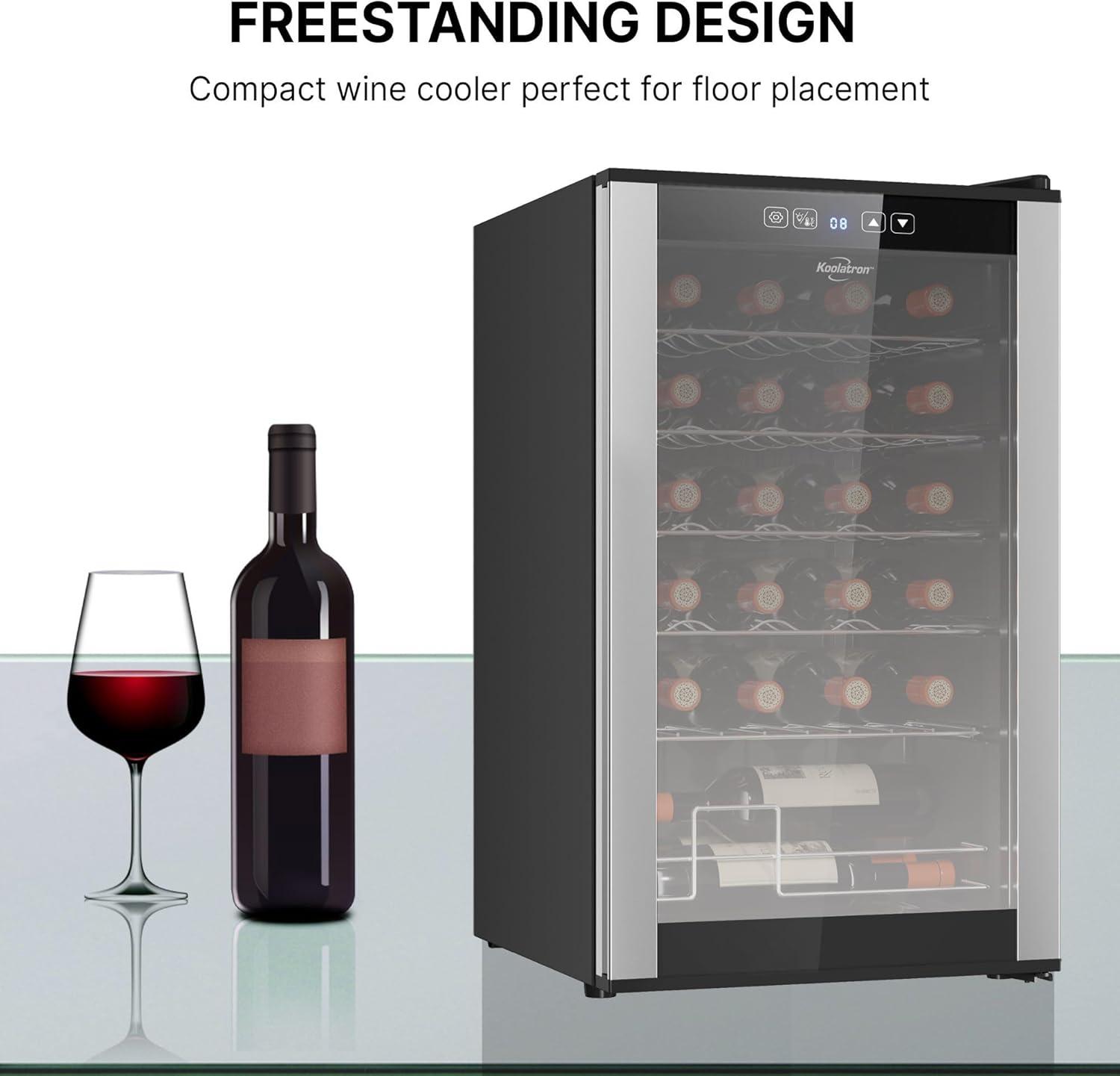 24 Bottle Dual Zone Wine Cooler, Black, 2.4 cu. ft. (68L) Freestanding Wine Fridge
