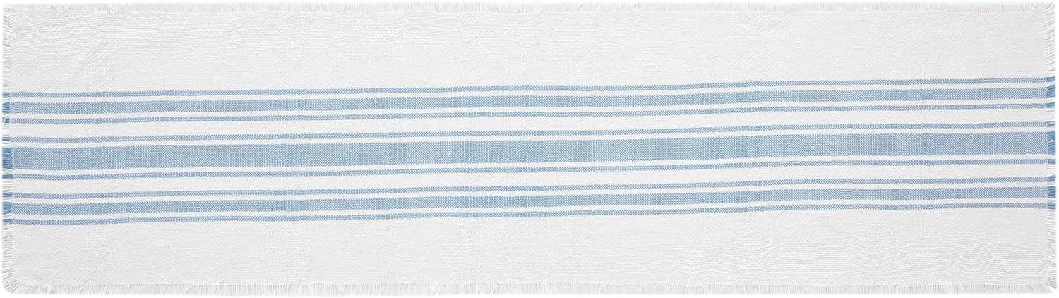 Antique White and Dusty Blue Striped Polyester Table Runner 12x48