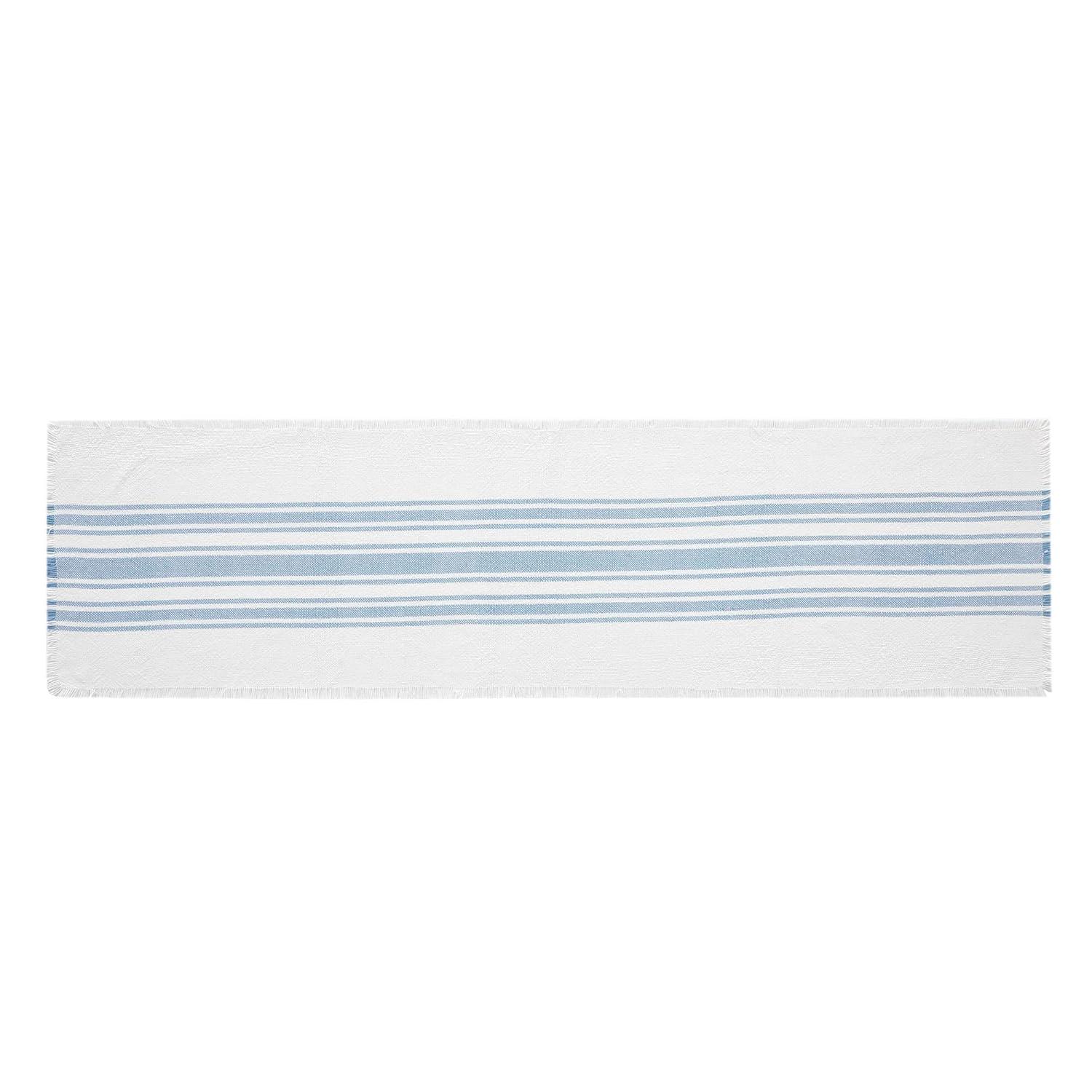 Antique White and Dusty Blue Striped Polyester Table Runner 12x48