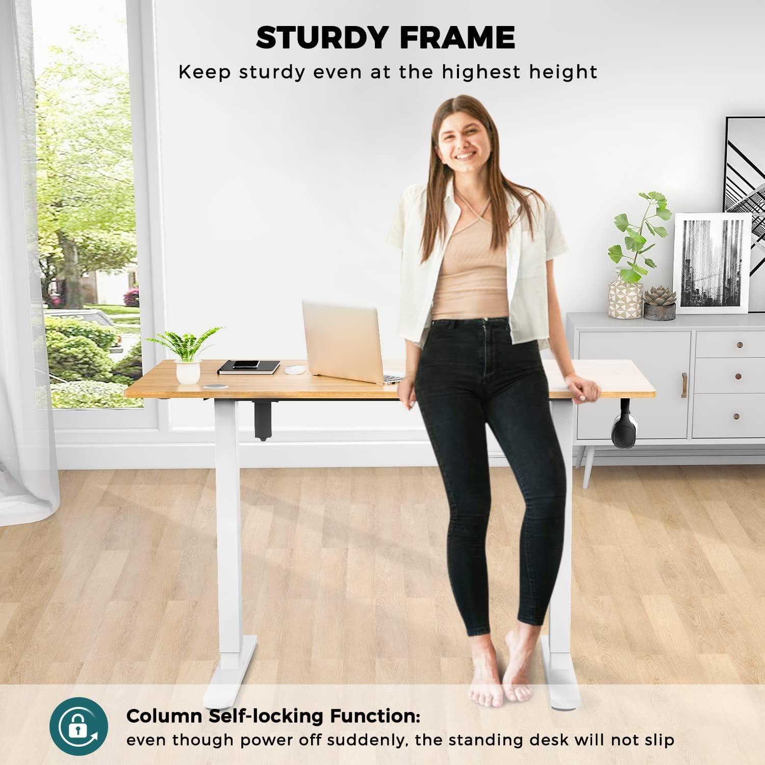 SMUG Standing Desk, 55 x 24 in Electric Height Adjustable Computer Desk Home Office Desks Sit Stand up Desk Computer Table with Memory Controller/Headphone Hook, Natural