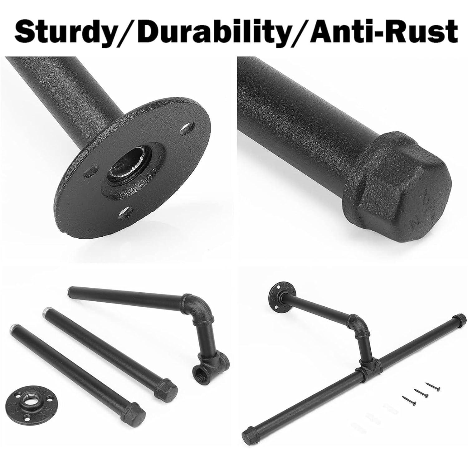 Industrial Pipe Clothes Rack Floating DIY Wall Mounted, Heavy Duty Rustic Vintage Clothing Rod, Metal Garment Bar Space-Saving Hanging for Bedroom, Bathroom and Laundry Room (Black)