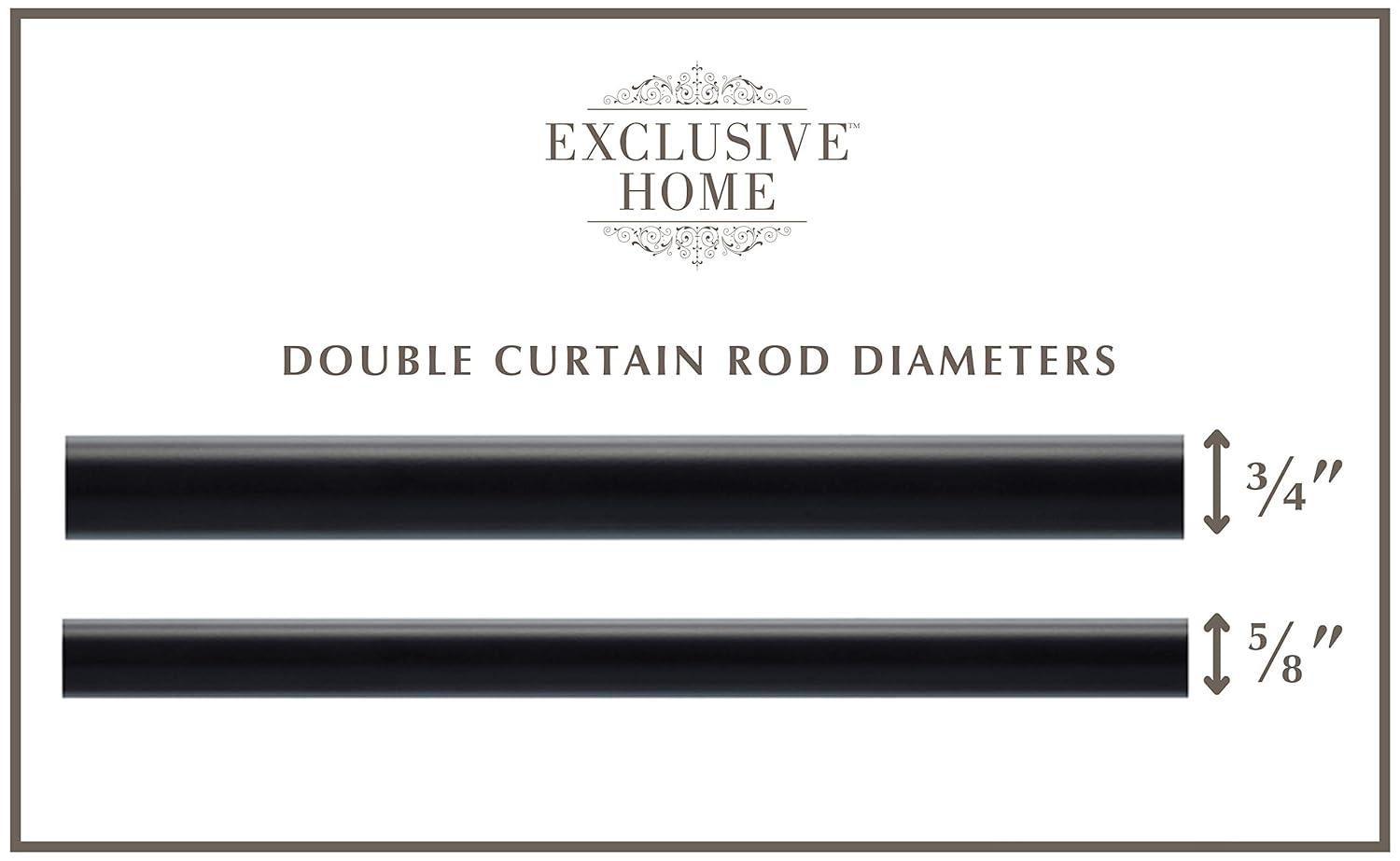 Exclusive Home 36"-72" Topper Double Curtain Rod - Matte Black: Adjustable Iron Set, 25 lb Capacity, Flat Cap Finial