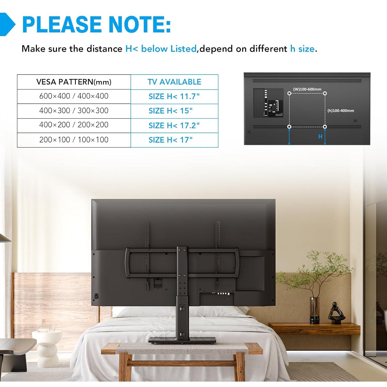 Universal Tabletop TV Stand with Wall Mount for 32 to 70 inch 4 Level Height Adjustable, Heavy Duty Tempered Glass Base, Holds up to 110lbs Screens, HT03B-002