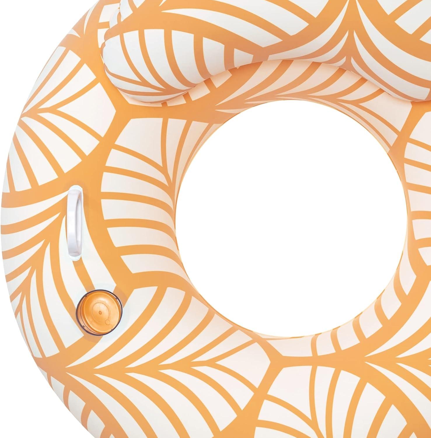Bestway Bestway H2OGO! Comfort Plush Deluxe Swim Tube 46.5" x 46"  - Yellow & White, Inflatable Water Float, Built-In Cupholder