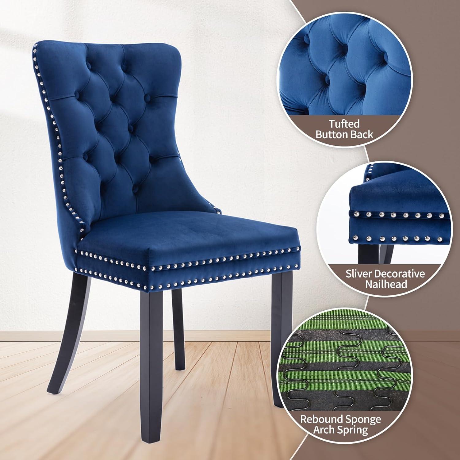 Rhomtree Glam Wood Solid Print Dining Side Chairs, Blue (Set of 6)