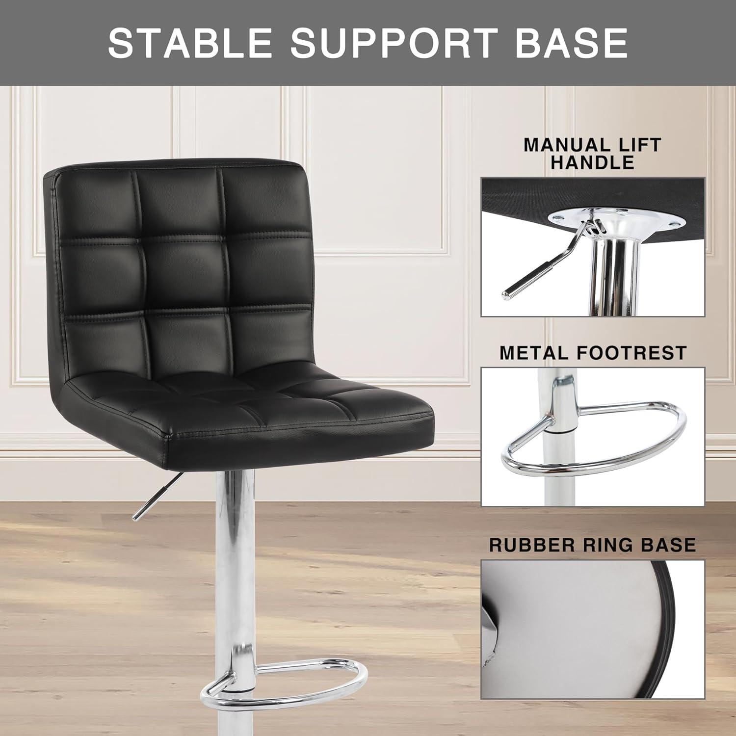 Barstools Set of 2 Counter Height Bar Stools Height Adjustable Back PU Leather Swivel Stools Hydraulic Swivel Dining Chairs for Kitchen Bar Restaurant Living Room, Black
