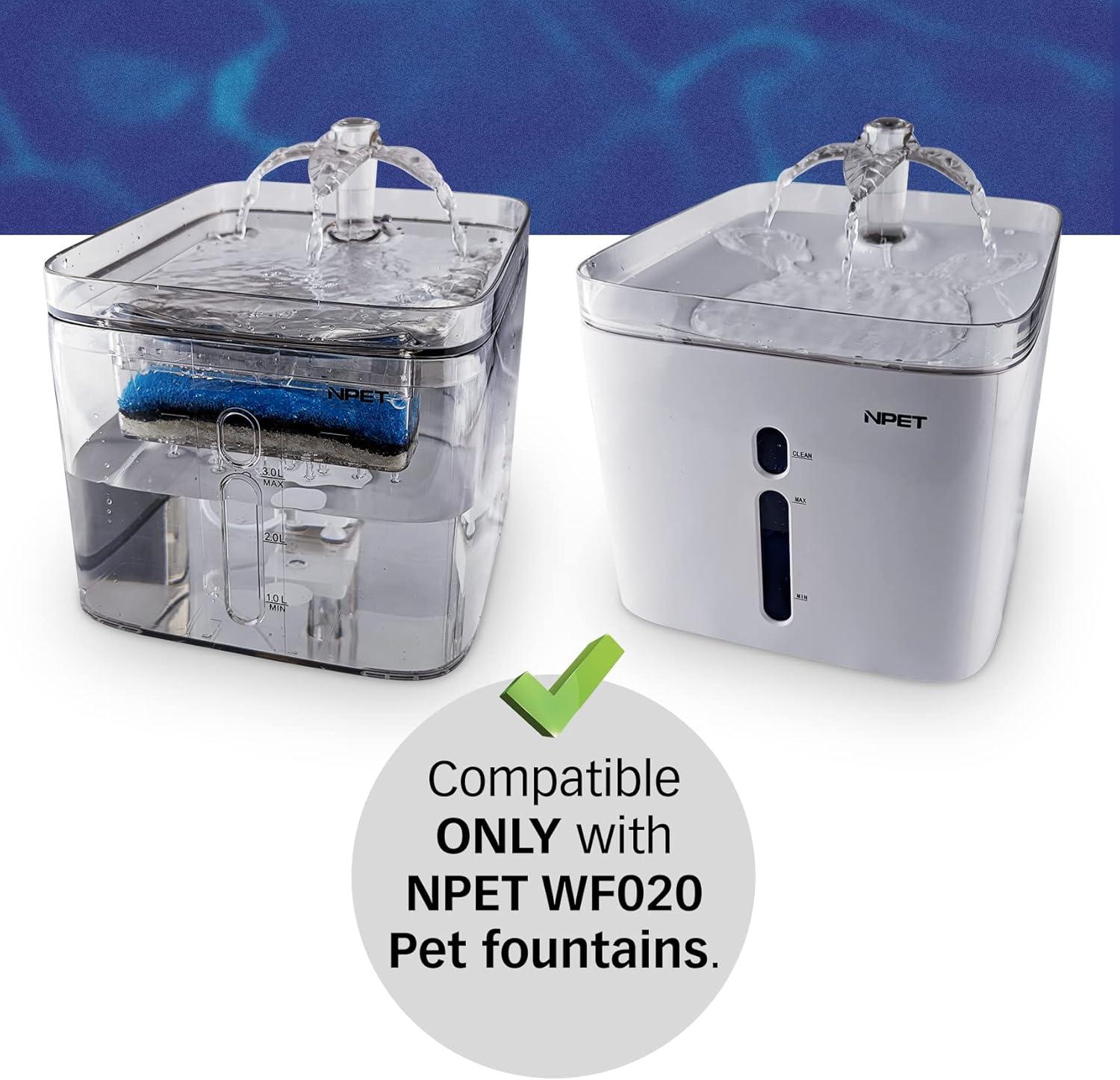 PET STANDARD Premium Water Filter Compatible with NPET® WF020 Water Fountain. Rectangular-Shaped, Washable Pet Fountain Filters with Triple Filtration System, Pack of 12  [Compatibility] PET STANDARD
