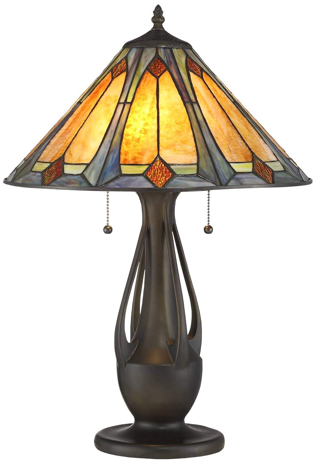 Robert Louis Tiffany Gerald Traditional Accent Table Lamp 23" High Deep Metallic Metal Stained Art Glass Shade for Bedroom Living Room Nightstand Home