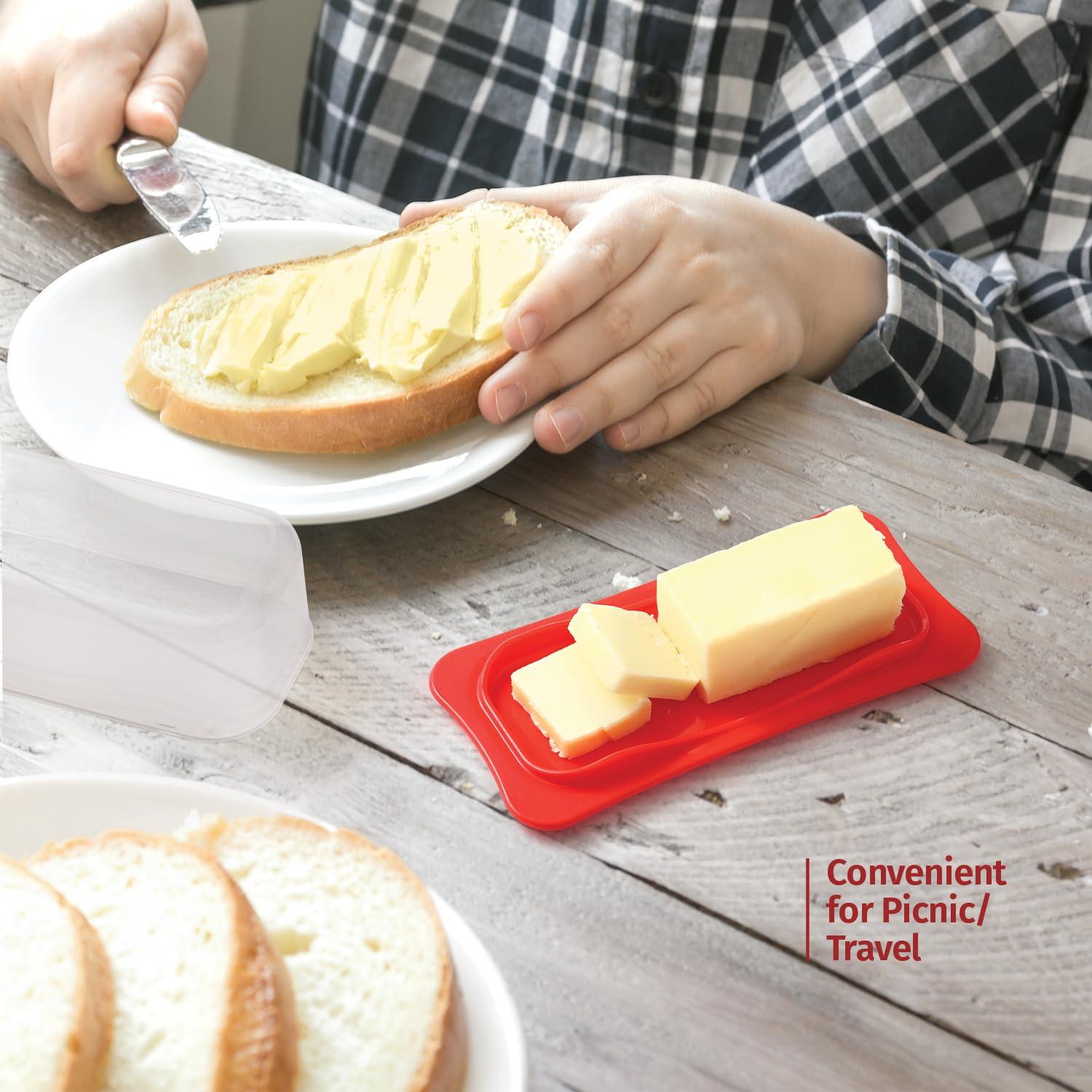 Signora Ware Plastic Butter Dish with Lid Butter Holder Storage Container, Red