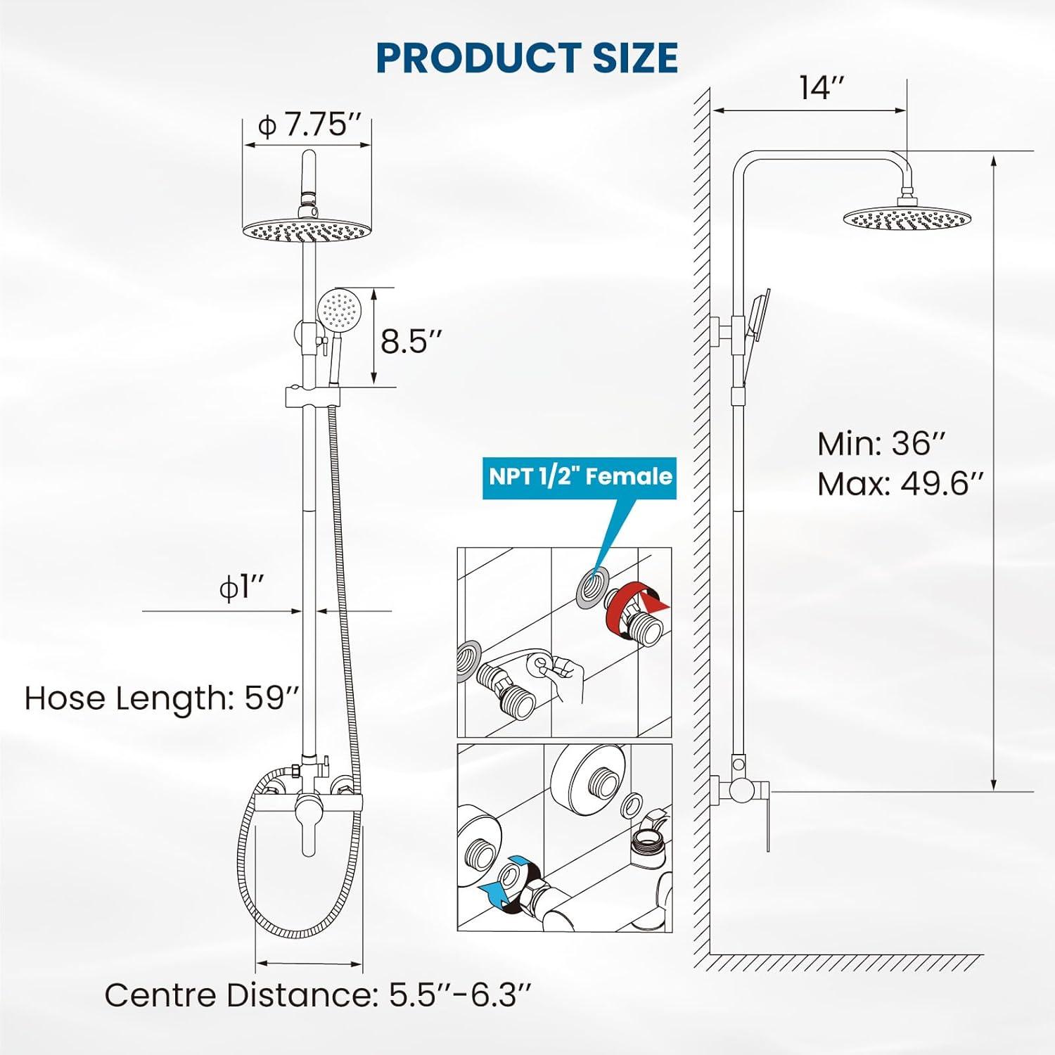 gotonovo SUS304 Outdoor Shower Fixture High Pressure Shower System Wall Mount 2 Dual Function Single Handle Shower Kit with 8 Inch Shower Head and Handheld Spray Shower Faucet Combo, Matte Black
