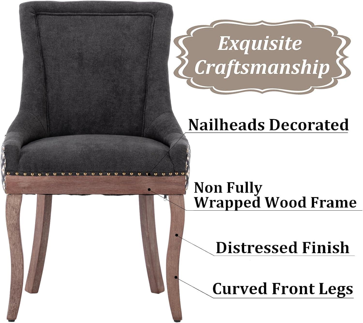 Upholstered Dining Chairs Set of 2, Solid Wood Kitchen Dining Room Chairs with Thicken Padded and Nailhead Trim for Home Kitchen Bedroom Black and Patterned