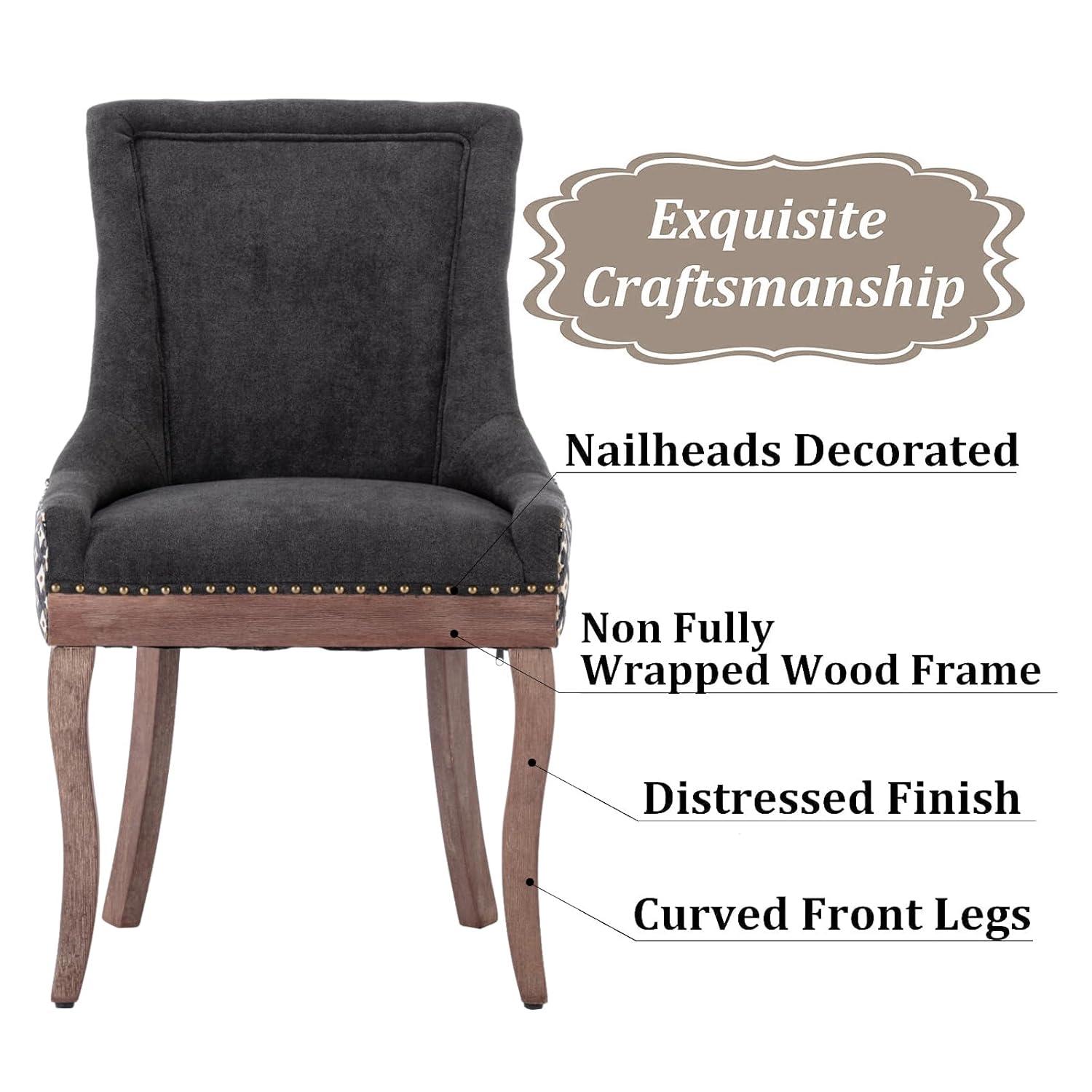Upholstered Dining Chairs Set of 2, Solid Wood Kitchen Dining Room Chairs with Thicken Padded and Nailhead Trim for Home Kitchen Bedroom Black and Patterned