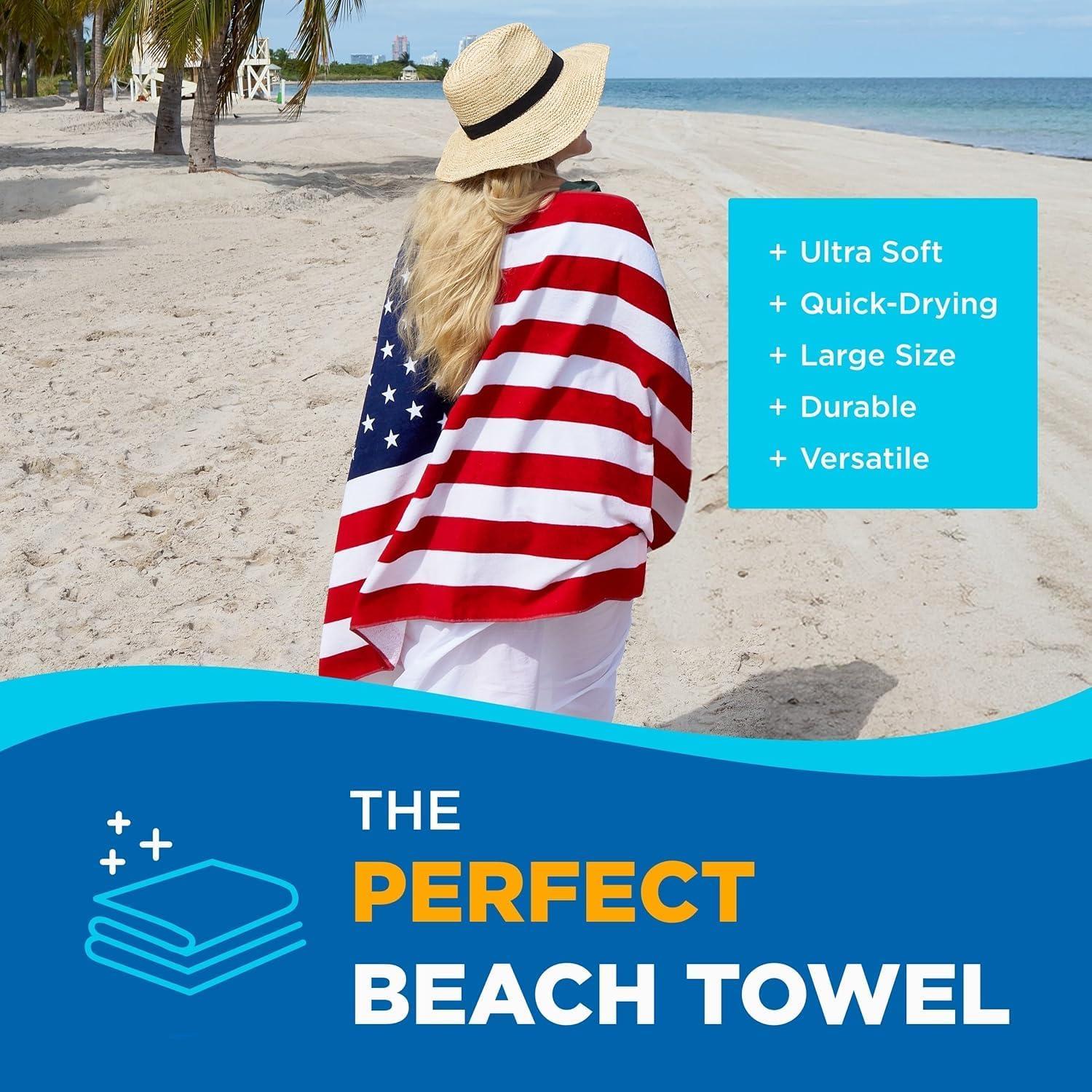 Kaufman - Printed Beach and Pool Towel Set, 100% Cotton, 30 inch x 60 inch (American Flag/100 Dollar Bill)