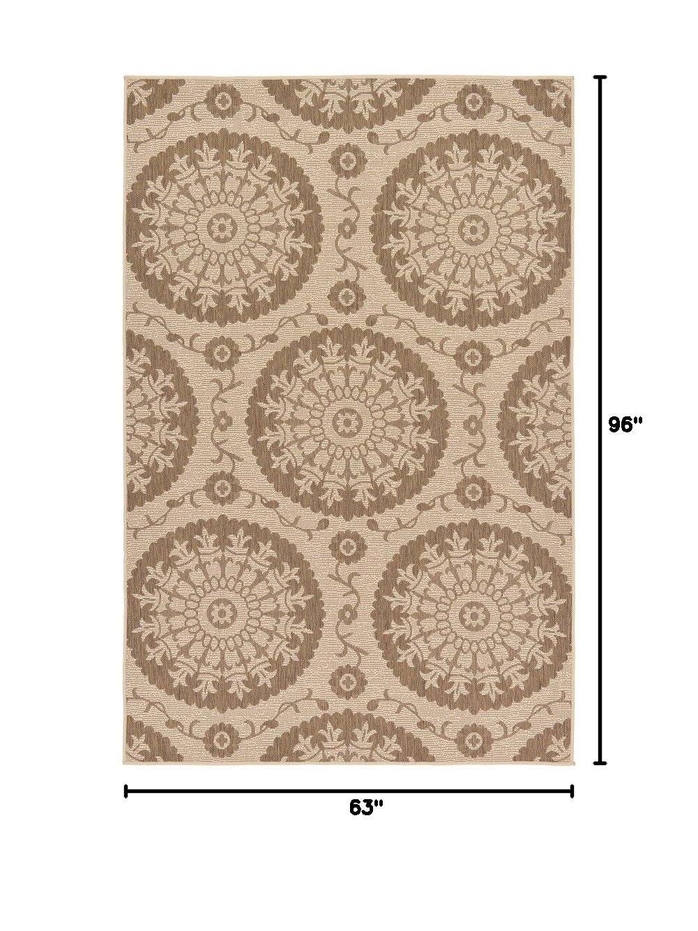 Unique Loom Outdoor Botanical Collection Area Rug - Medallion (5' 3" x 8' Rectangle Brown/Beige)