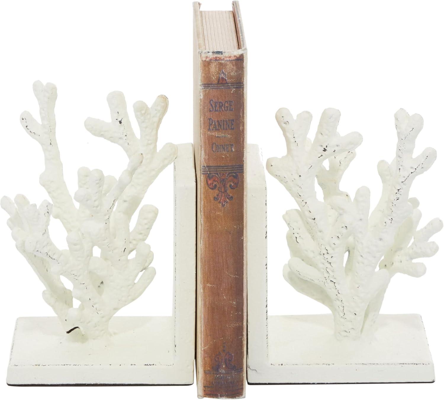 DecMode 5" Coral White Metal Bookends (Set of 2)