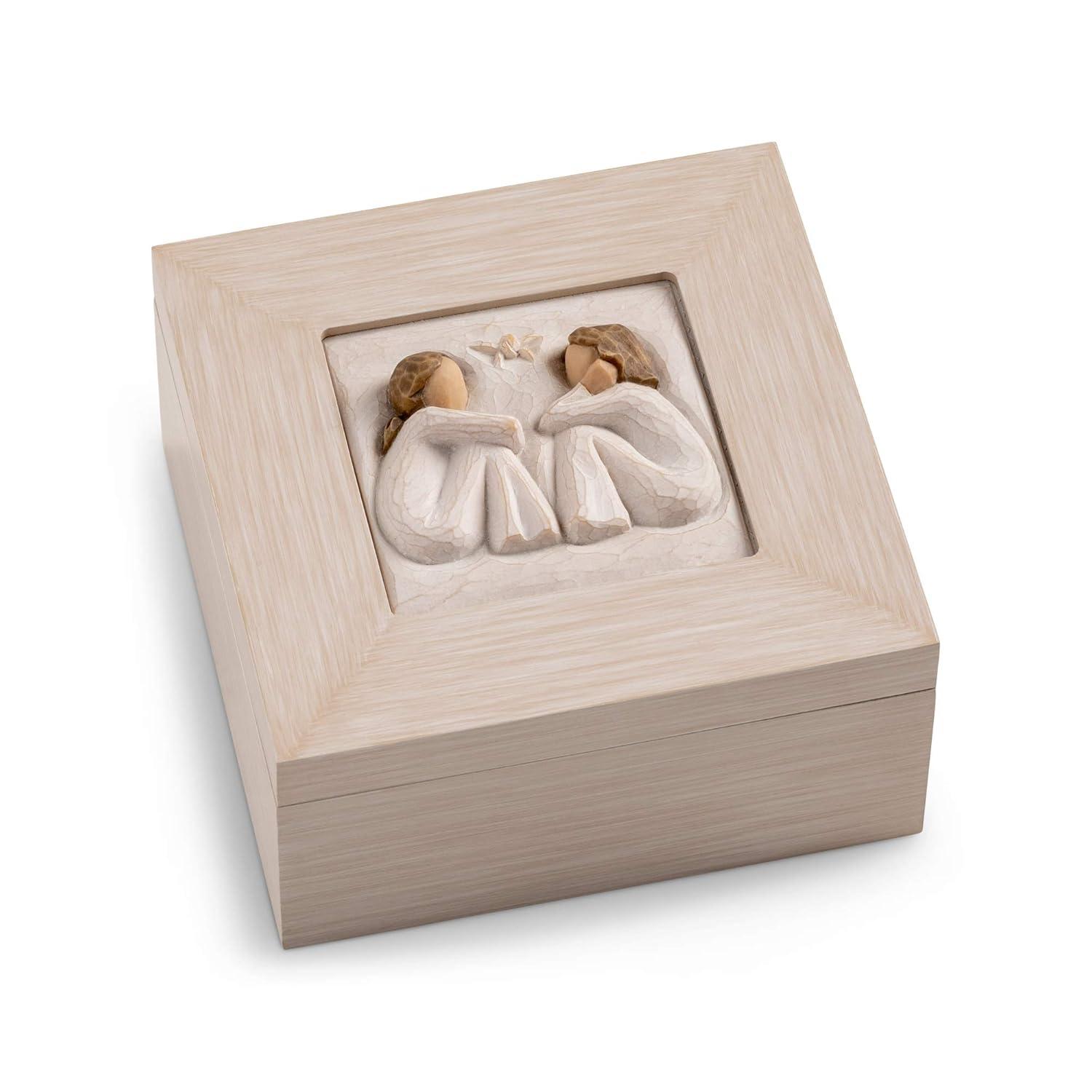 Cream Hand-Painted Wood Musical Jewelry Box with Resin Carving