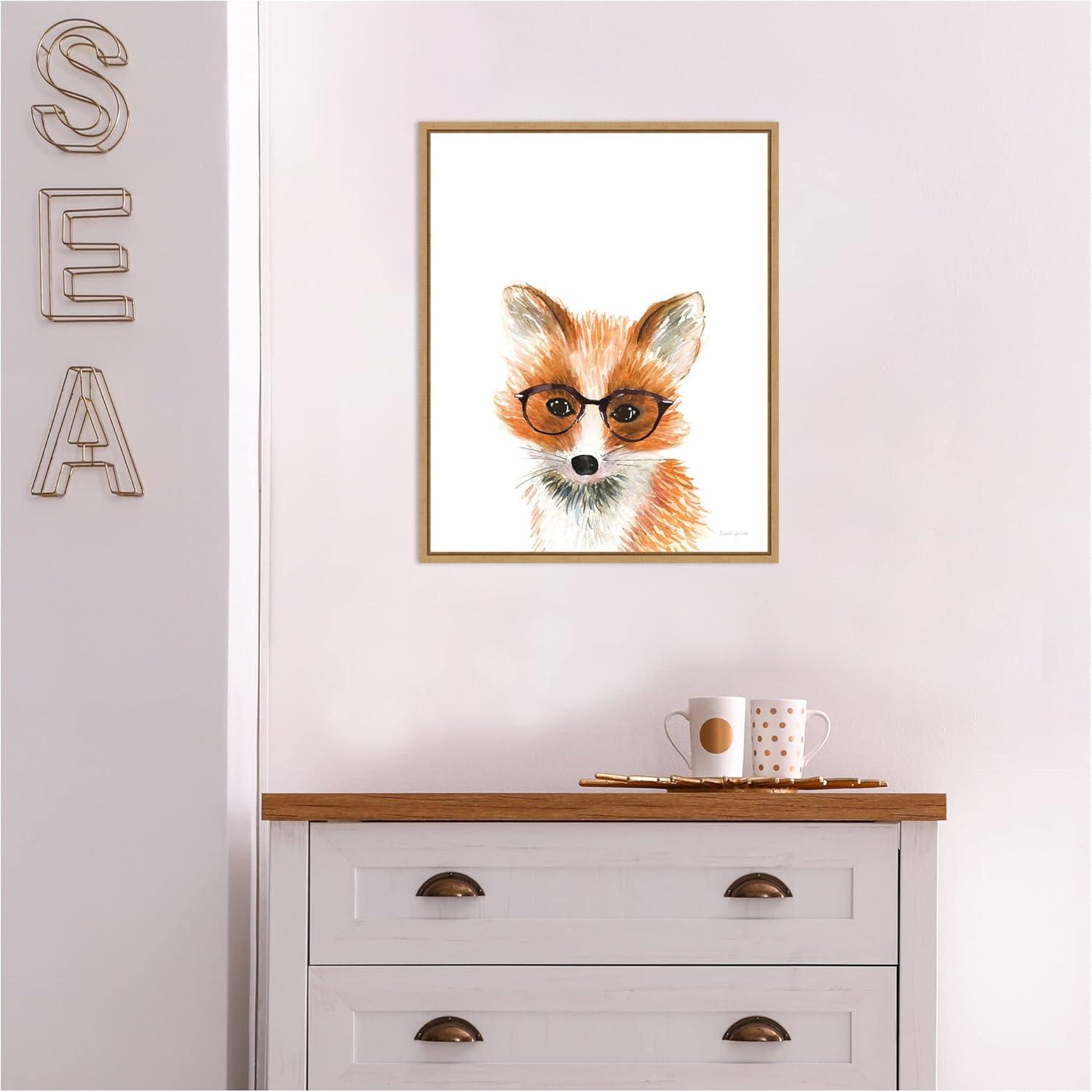 16"x20" Fox in Glasses Artwork by Mercedes Lopez Charro: Vertical Lithograph, Amanti Art