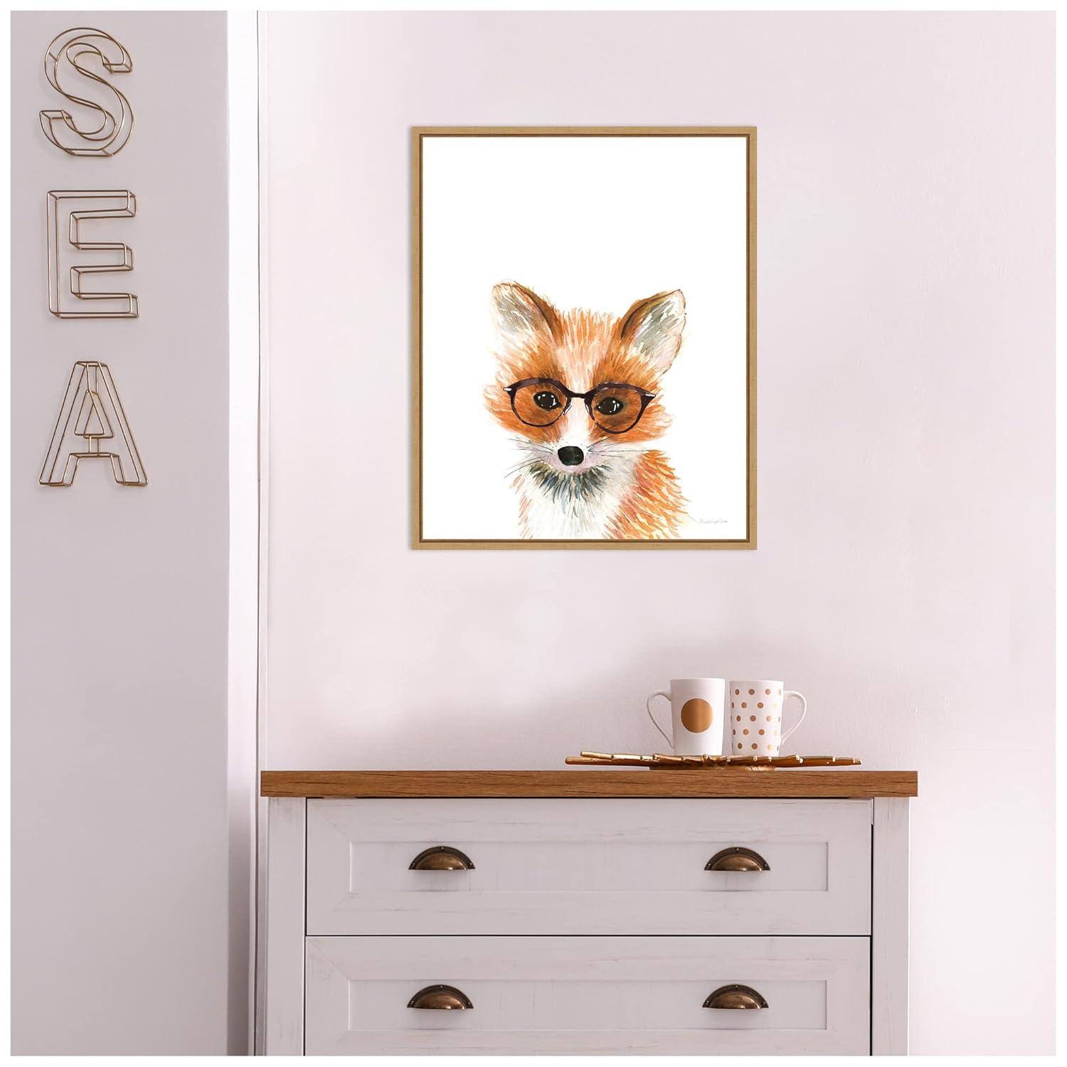16"x20" Fox in Glasses Artwork by Mercedes Lopez Charro: Vertical Lithograph, Amanti Art