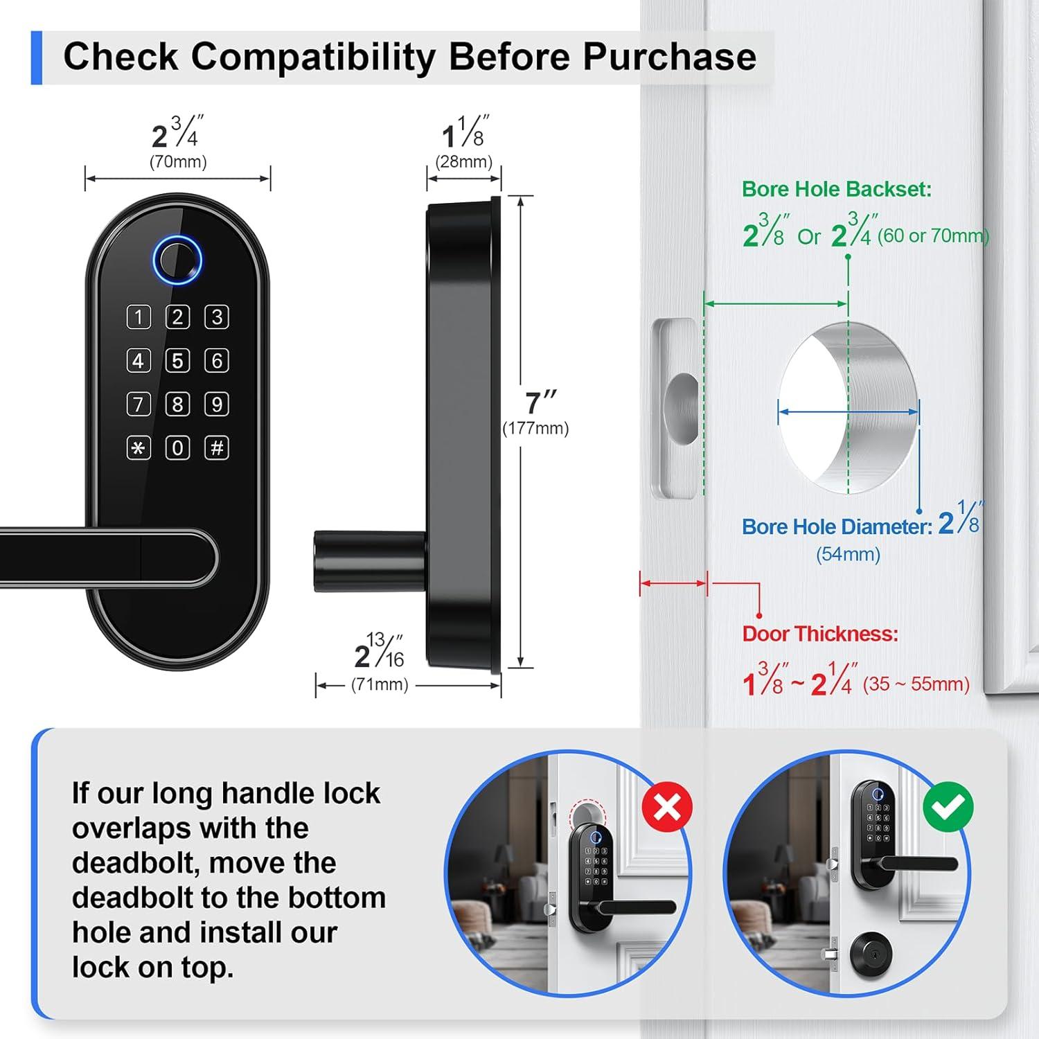 Keyless Entry Fingerprint Digital Smart Lock: Electronic Door Lock With Password, Electric Door Handle, Biometric Door Handle (Black)