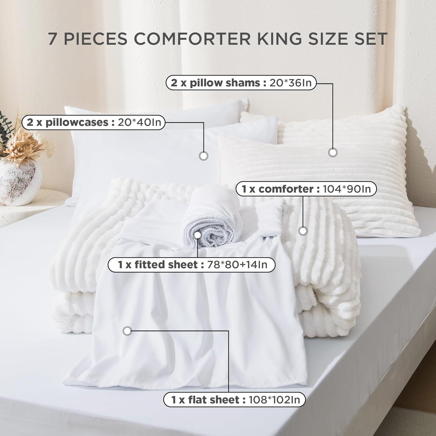 Winter Warm Fleece Bedding Set Cream White - King