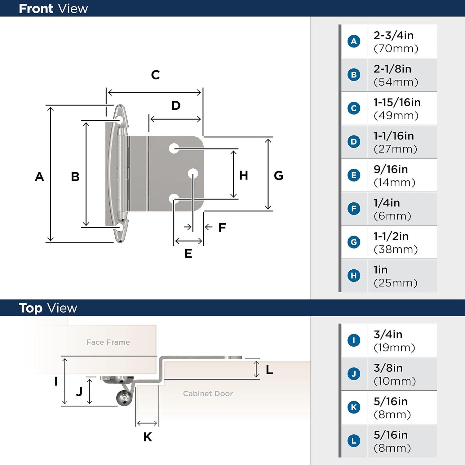 Polished Chrome 3/8 Inch Inset Cabinet Hinge