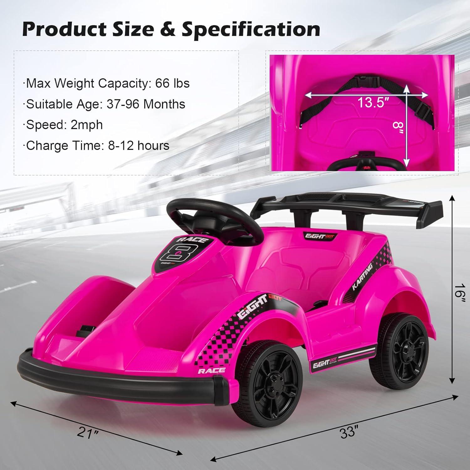 Costway 6V Electric Go Kart for Kids Electric Ride On Car w/ 2.4G Remote Control w/Soft Start Sound and Music Function Pink