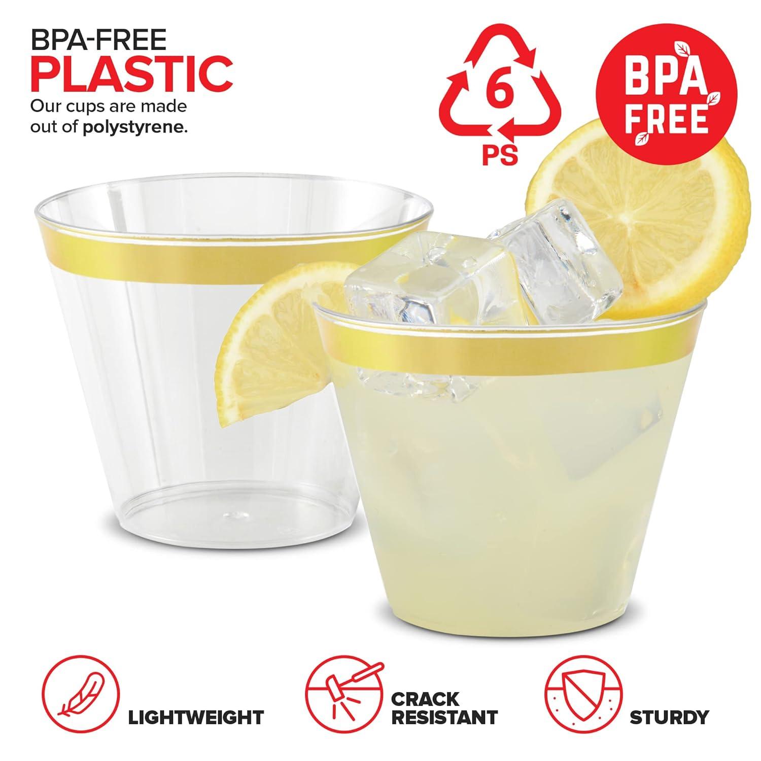 Stock Your Home 9oz Hard Plastic Party Cups 100 Pack - Gold Rim