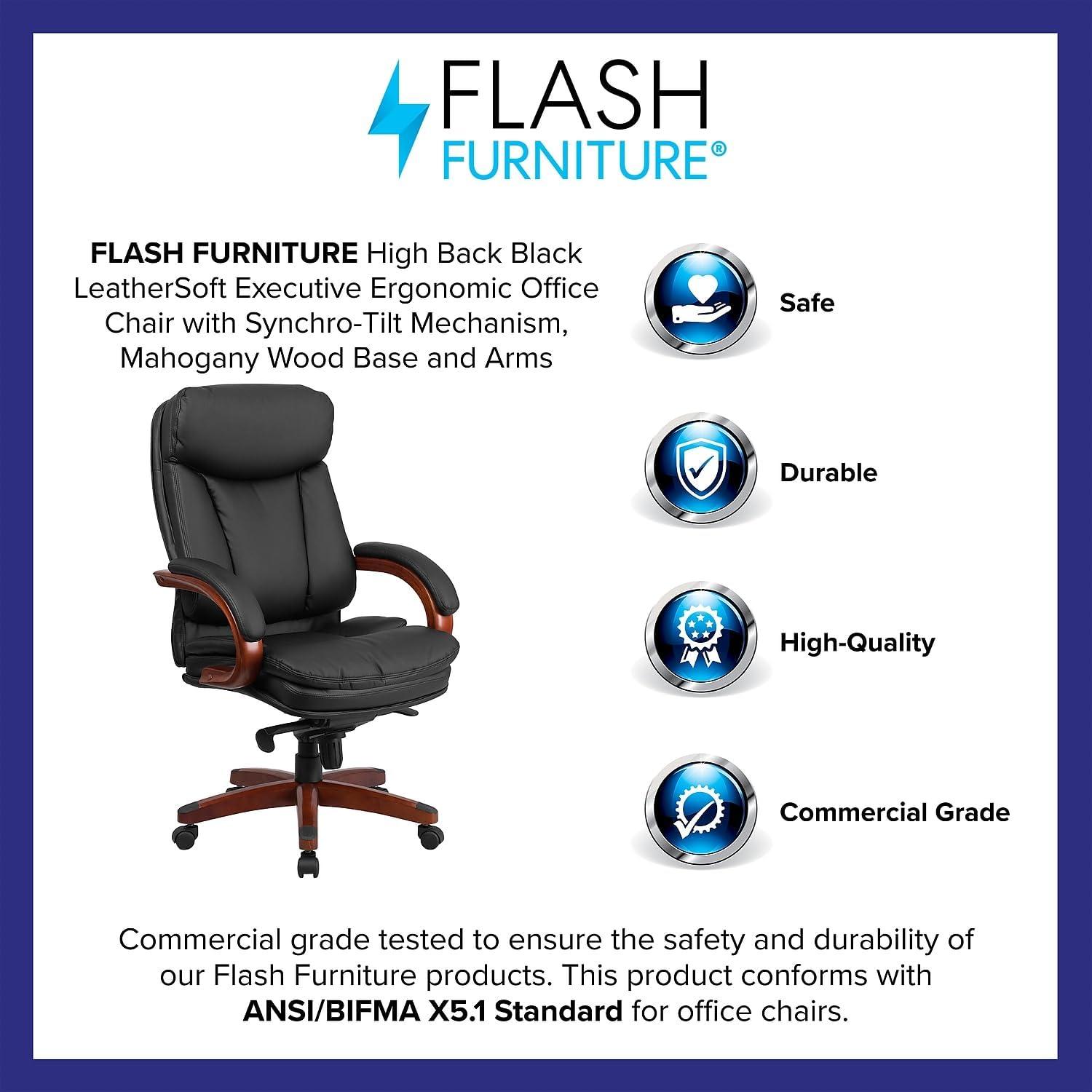 Flash Furniture High Back LeatherSoft Executive Swivel Ergonomic Office Chair with Synchro-Tilt Mechanism