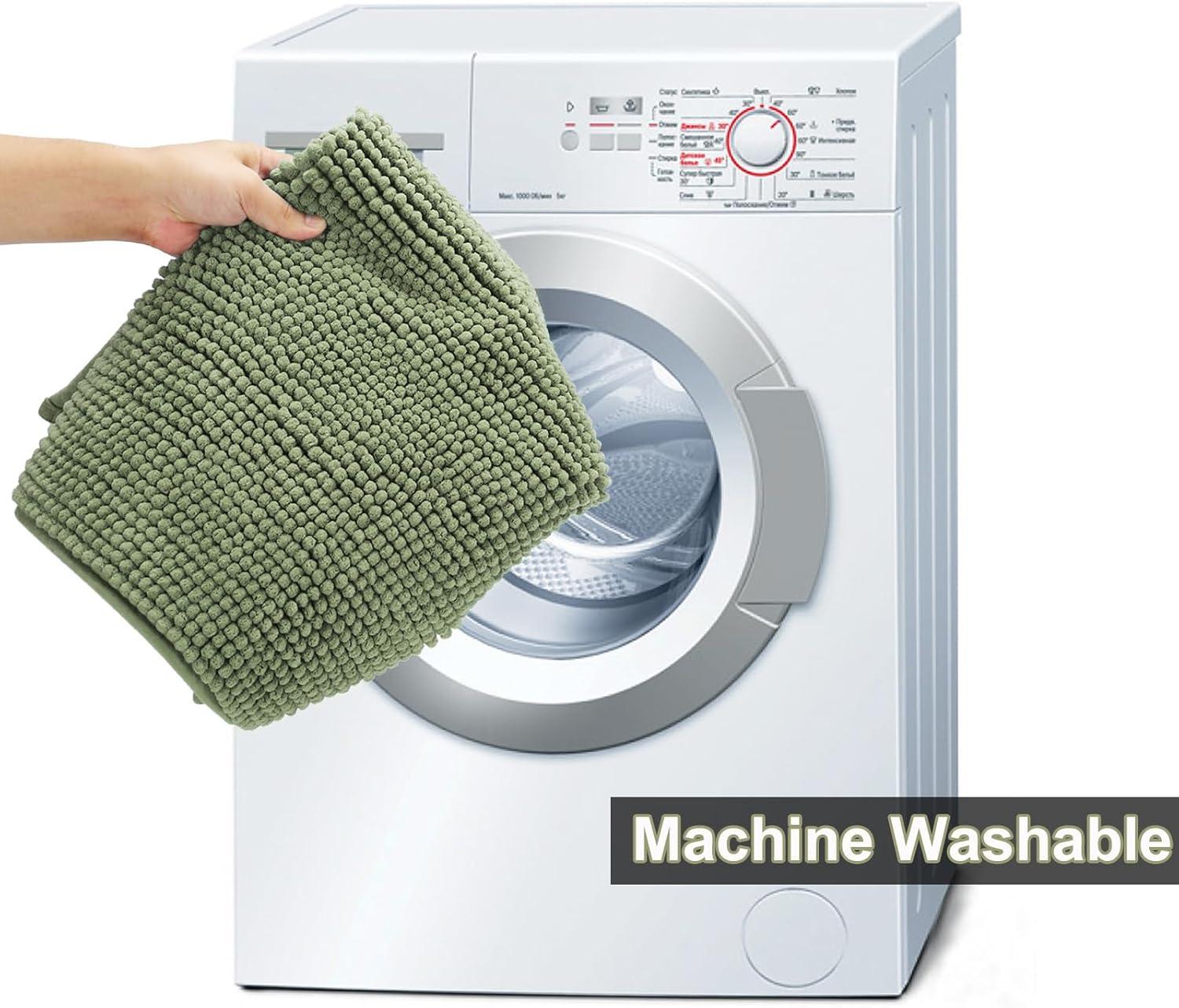 Urvoix Bathroom Rugs Sets 3 Piece, Non-Slip Chenille Bath Rug - Ultra Soft, Washable, Super Absorbent Bath Mat for Bathroom, Toilet and Tub (Sage)