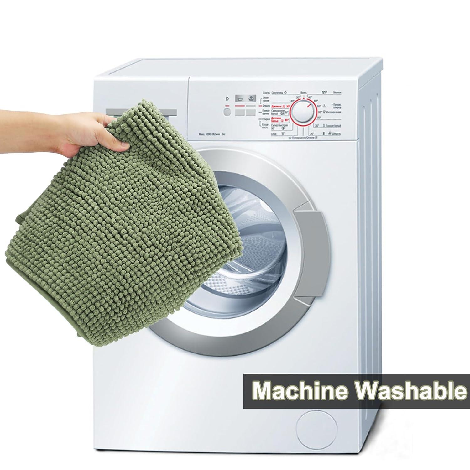 Urvoix Bathroom Rugs Sets 3 Piece, Non-Slip Chenille Bath Rug - Ultra Soft, Washable, Super Absorbent Bath Mat for Bathroom, Toilet and Tub (Sage)