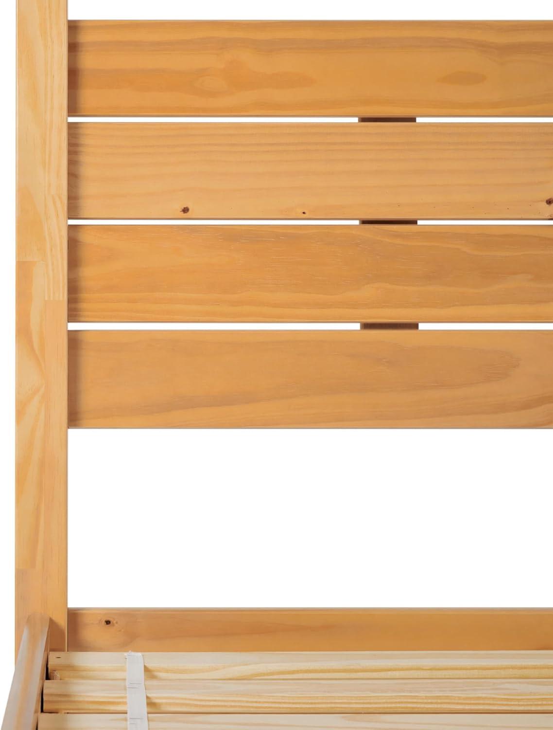 Walker Edison Minimalist Slatted Wood Queen Canopy Bedframe, Natural Pine