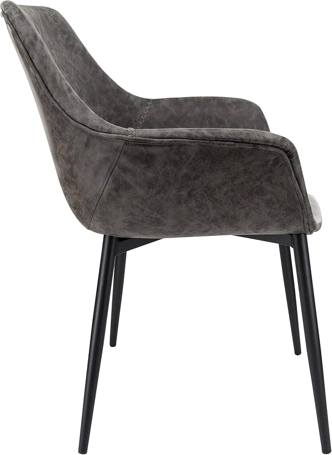 LeisureMod Markley Leather Dining Chair with Black Metal Legs Upholstered Seat Modern Design Perfect for Kitchen Dining Room Office or Lounge Seating