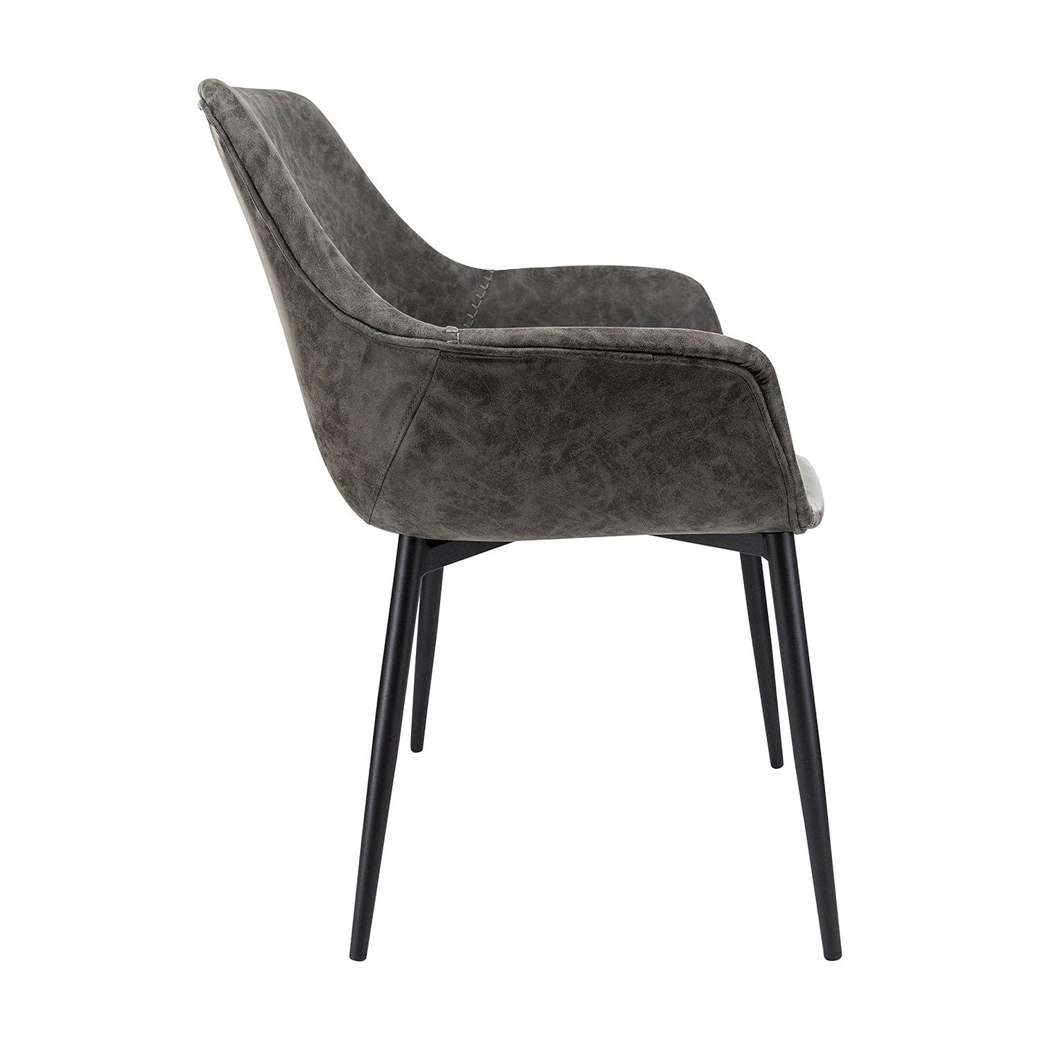 LeisureMod Markley Leather Dining Chair with Black Metal Legs Upholstered Seat Modern Design Perfect for Kitchen Dining Room Office or Lounge Seating