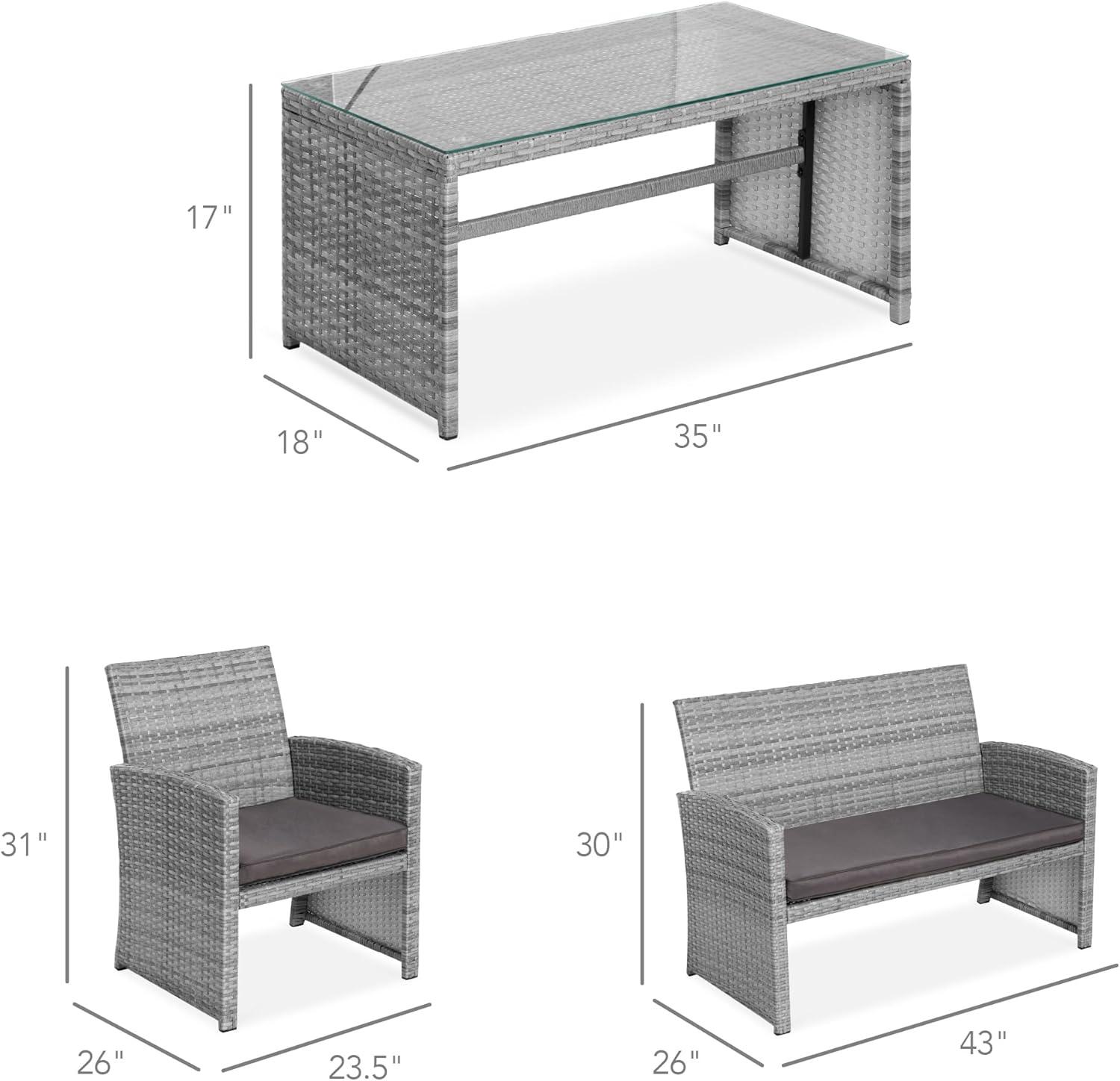 Best Choice Products 4-Piece Outdoor Wicker Patio Conversation Furniture Set w/ Table, Cushions - Gray/Gray