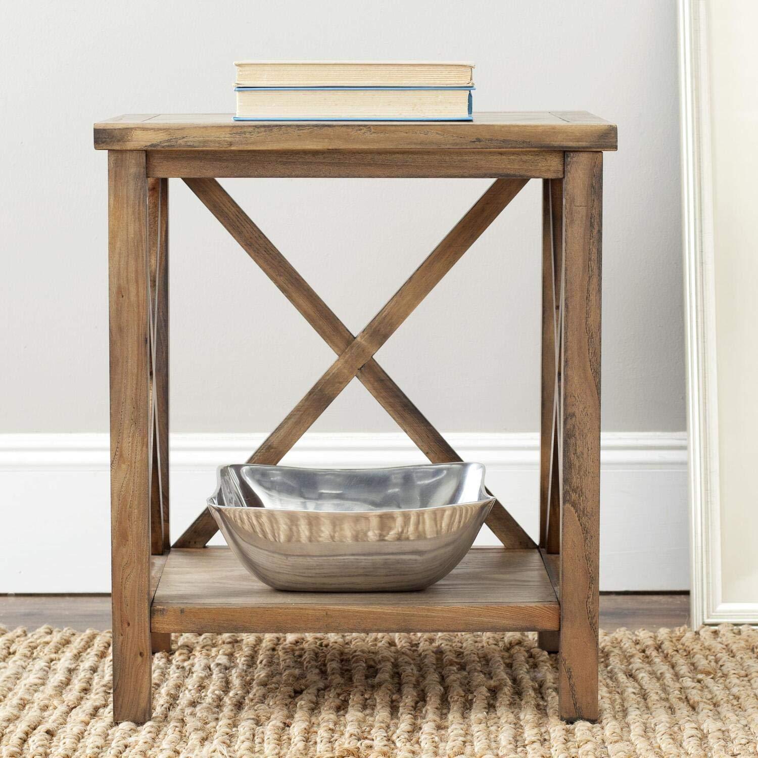 Candace Cross Back End Table - AMH6523E - Dusty Green - Safavieh Couture