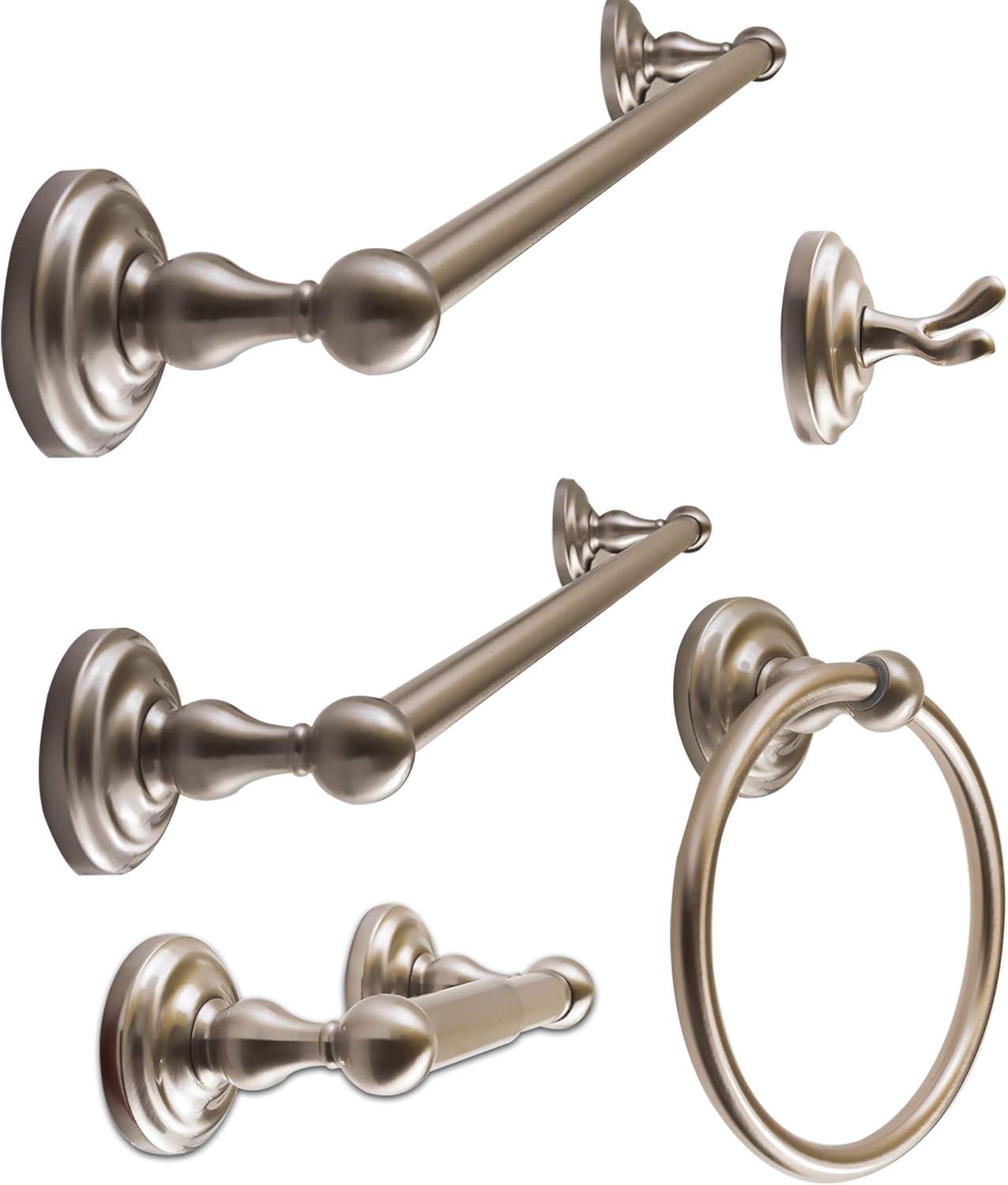 Heavy Duty Bathroom Accessories Set - Wall Mounted 5-Piece Bath Hardware Includes Robe Hook, Toilet Paper Holder, Towel Ring, 18" & 24" Towel Bars - Durable Metal Construction