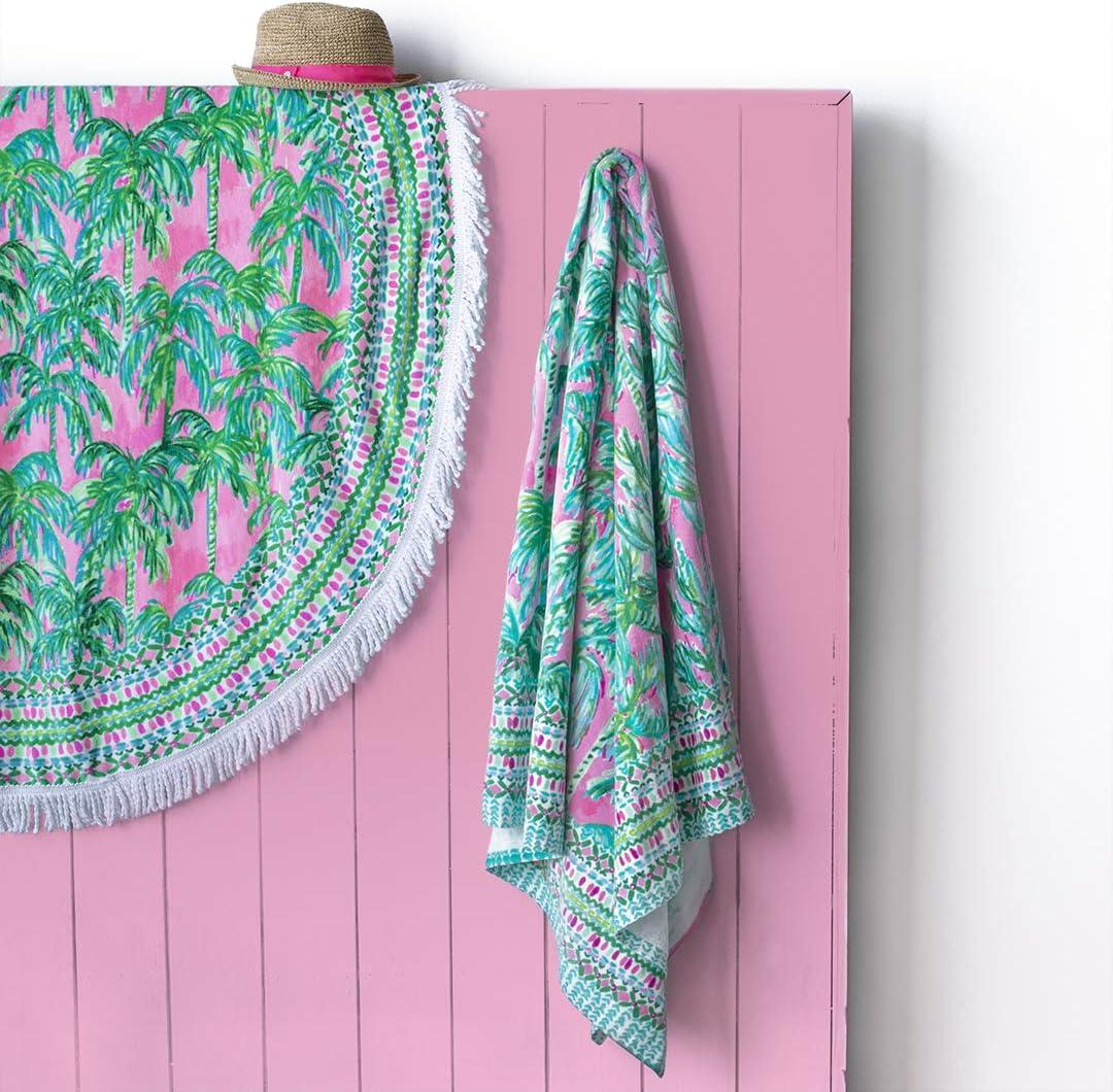 Lilly Pulitzer Oversized Pool/Beach Towel, 40 x 70, Large Terry Cloth Towel for Adults, Pink/Green Palm Tree Print, Suite Views
