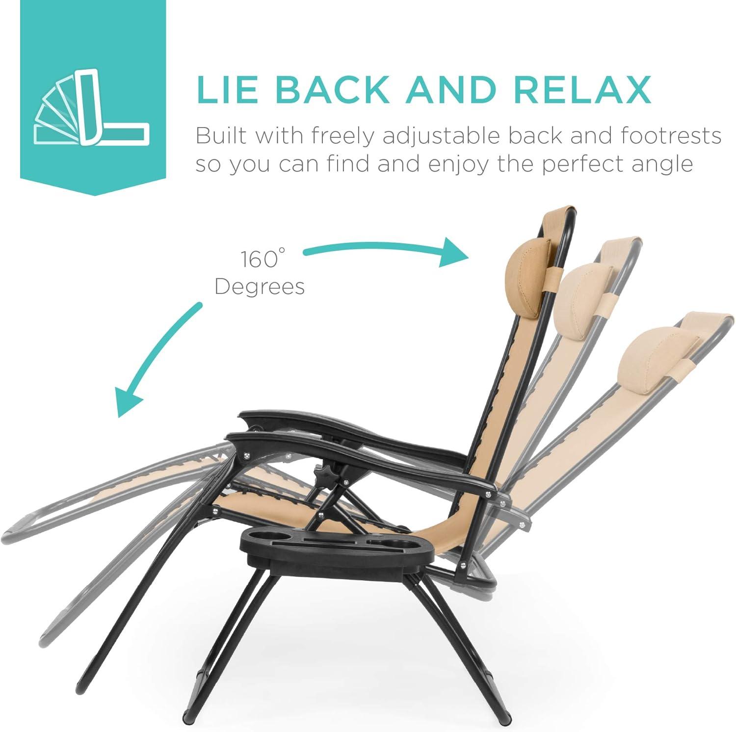 Best Choice Products Set of 2 Zero Gravity Lounge Chair Recliners for Patio, Pool w/ Cup Holder Tray - Beige