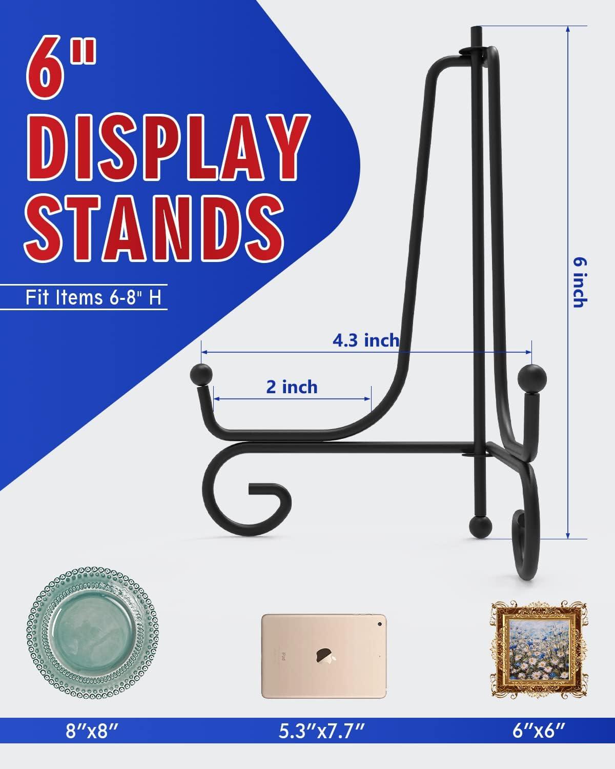Iron Display Stand 10 Packs, 6 Inches Plate Stand Picture Stand Photo Stand for Display, Black Foldable Easel Stand Holder for Photo Frame, Artwork, Collection, Decorative Plate, Book, Office