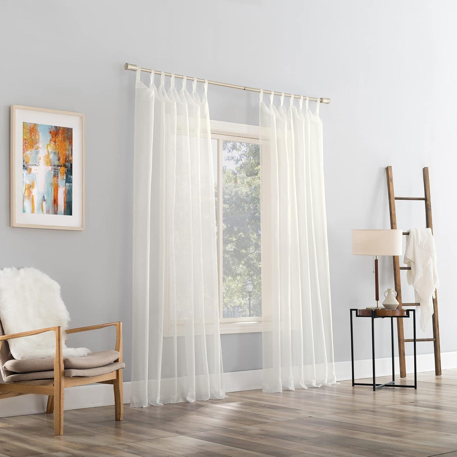 59"x84" No. 918 Sheer Emily Voile Tab Top Curtain Panel Eggshell: Transitional Indoor Polyester Drapery