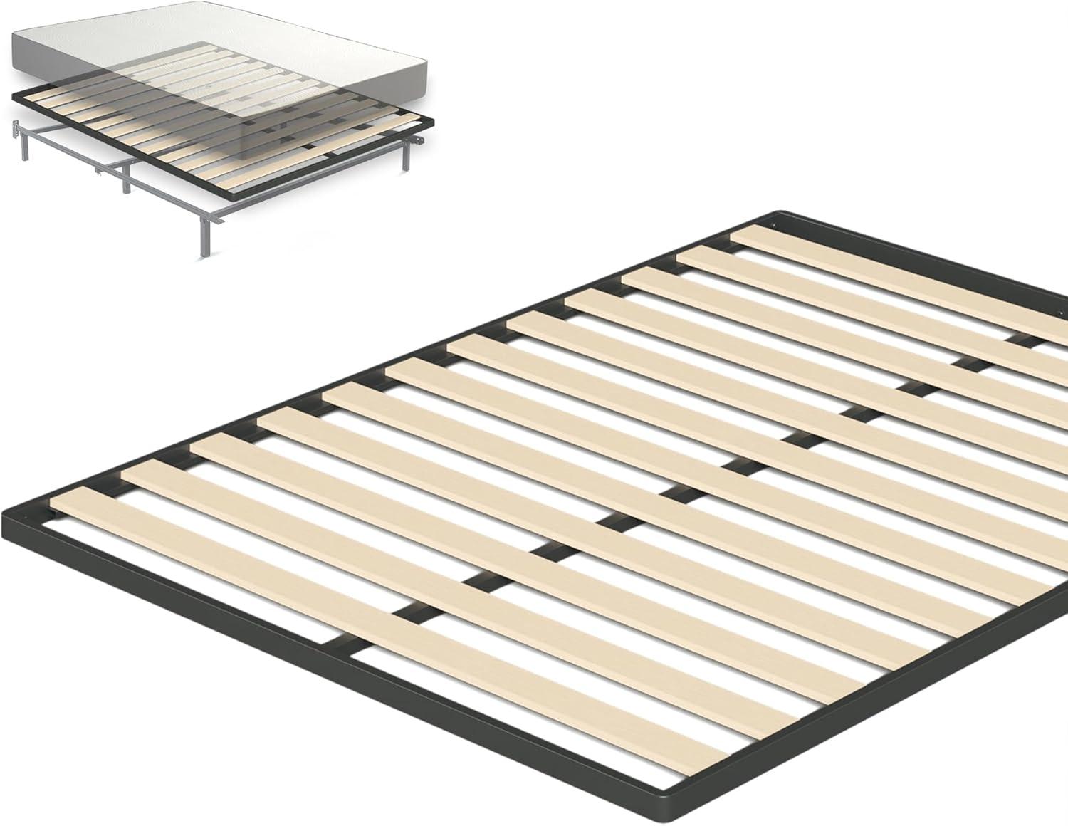 Full Size Black and Beige Wood Slat Bunkie Board