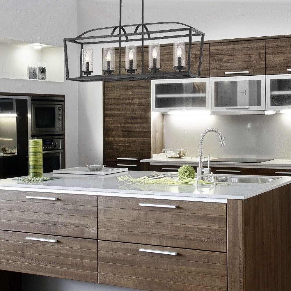 Mercer Matte Black 5-Light Linear Pendant with Seeded Glass