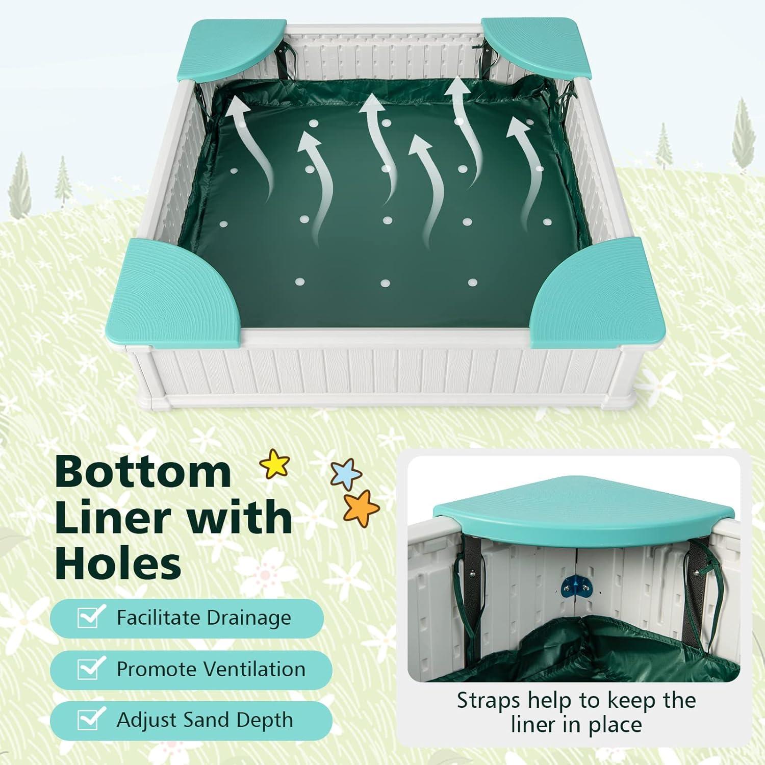 Spaco Kids Outdoor Sandbox with Oxford Cover and 4 Corner Seats, Backyard Sandbox, Kids Sand Activity Sensory Play Pit, Toddler Summer Outdoor Toys, 1+ Years Old